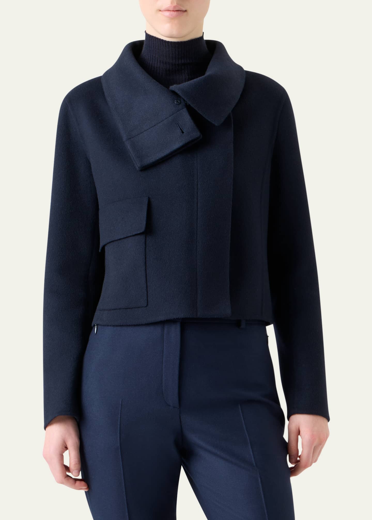 Edena Cashmere Short Jacket With Detachable Shearling Goat Collar