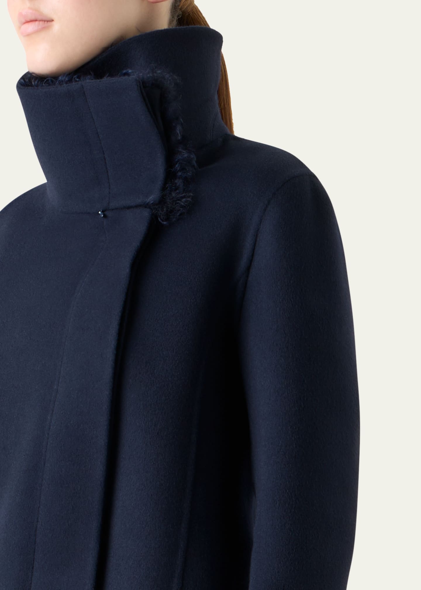 Edena Cashmere Short Jacket With Detachable Shearling Goat Collar