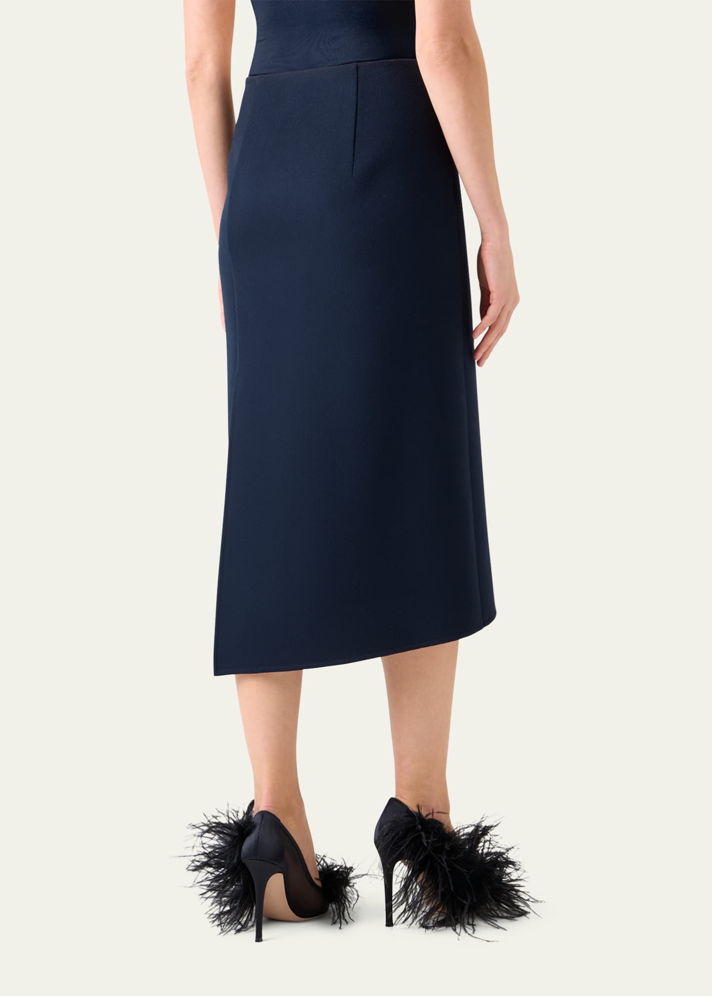 Akris Asymmetric Trapezoid Wool Flannel Double-Face Midi Skirt Image 3 of 5