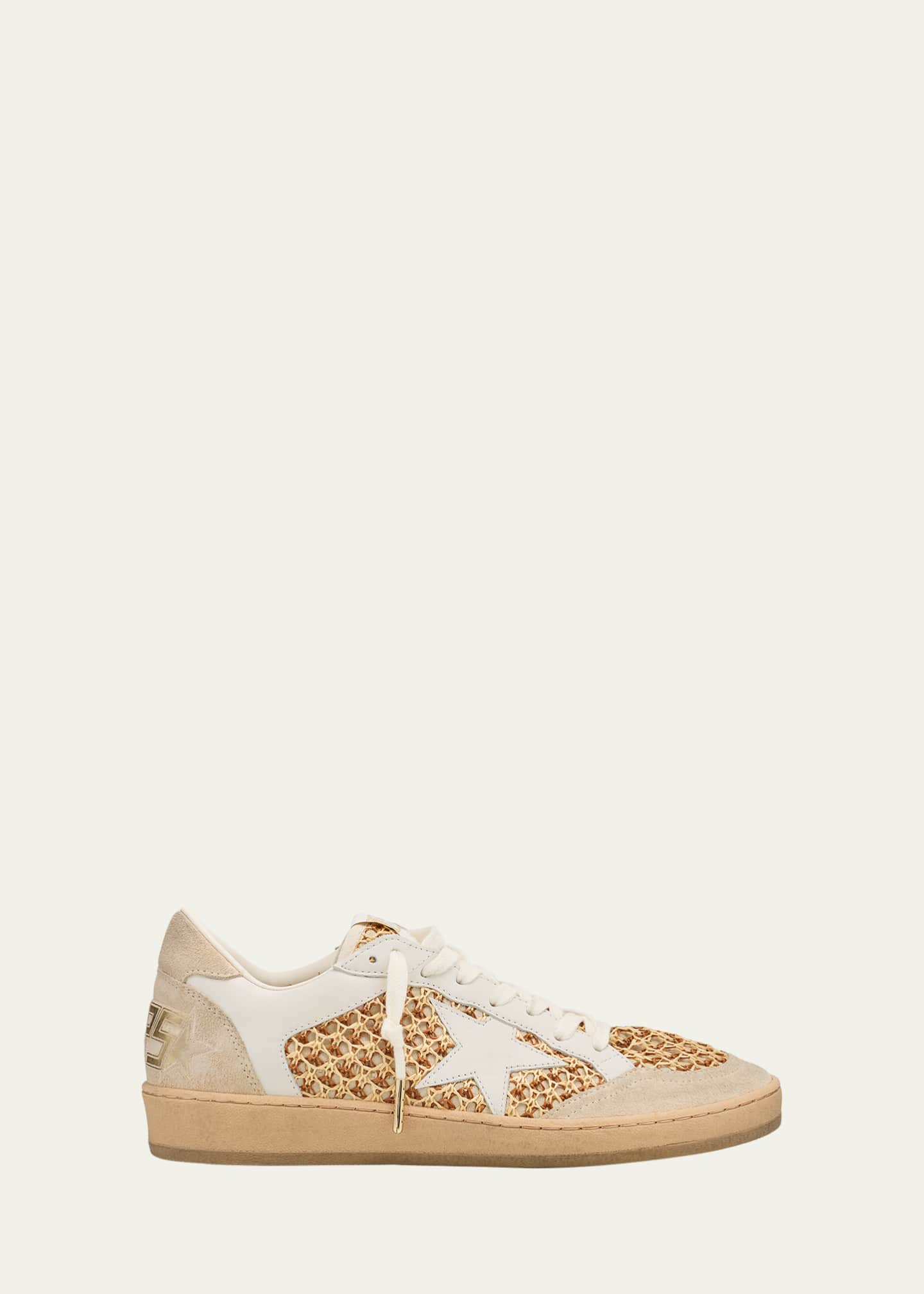 Golden Goose Ballstar Raffia Net Leather Low-Top Sneakers Image 1 of 6