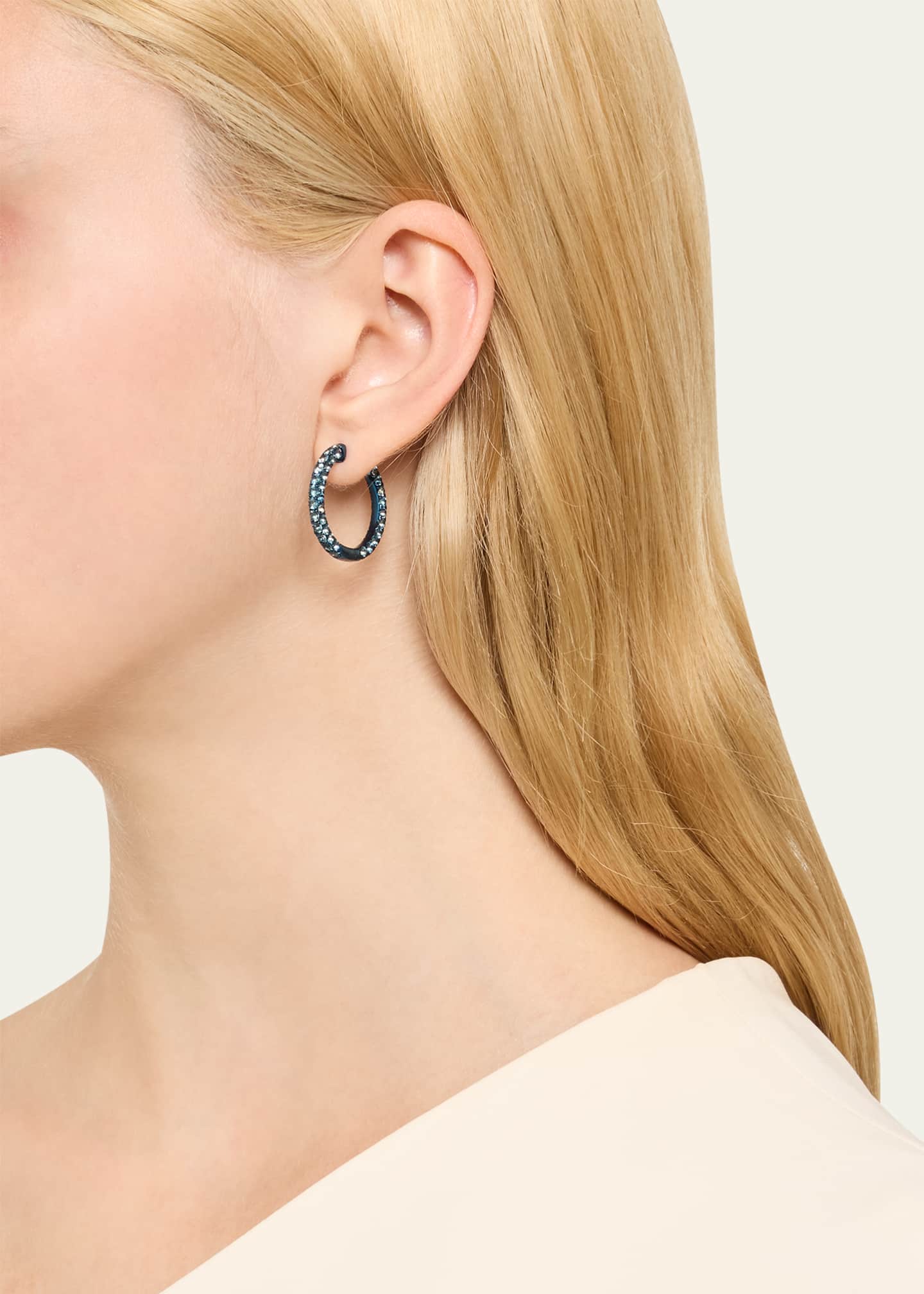 Graziela Gems 18K White Gold Large London Blue Topaz 3-Sided Hoop Earrings with Blue Rhodium Image 2 of 4