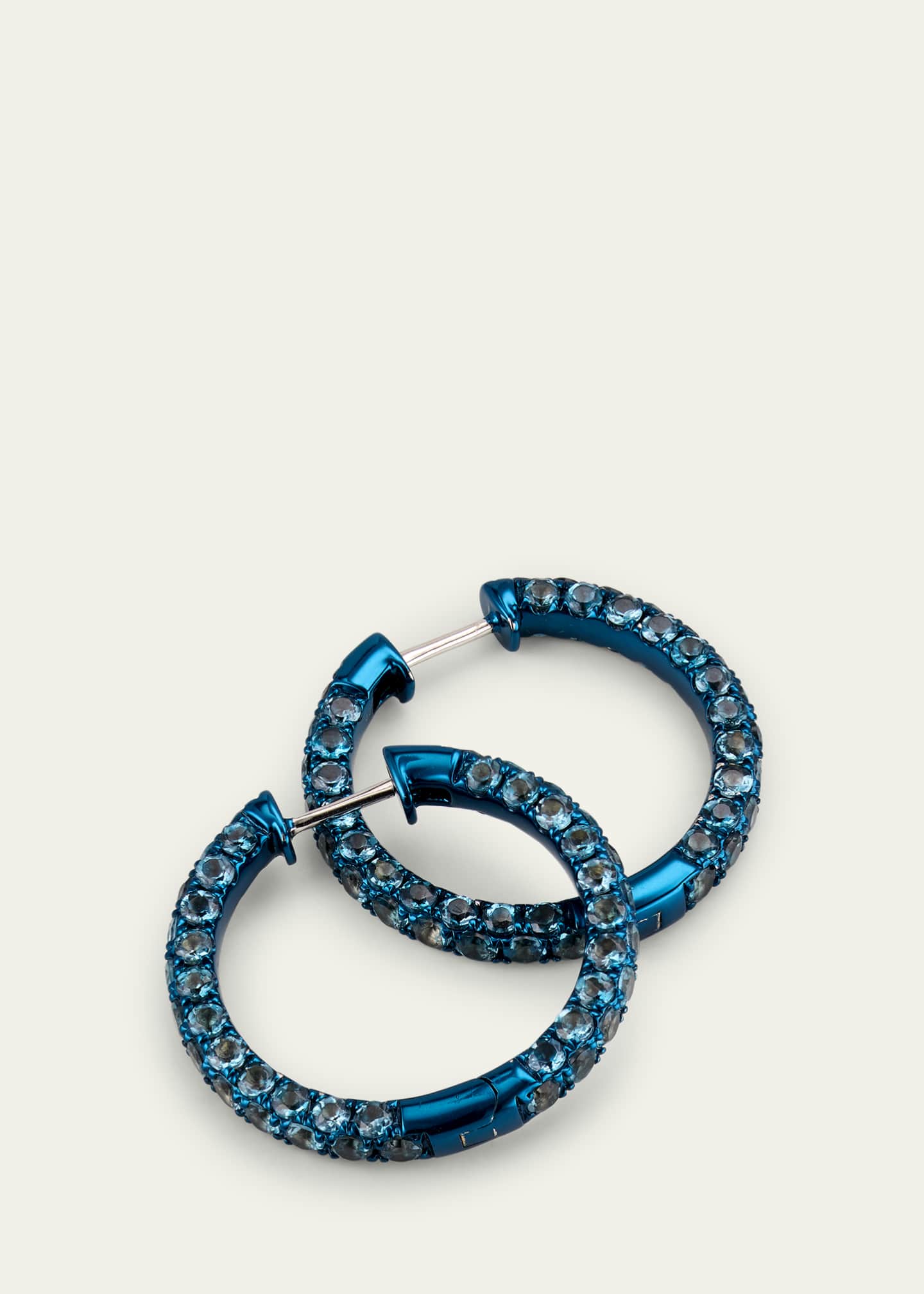 Graziela Gems 18K White Gold Large London Blue Topaz 3-Sided Hoop Earrings with Blue Rhodium Image 3 of 4