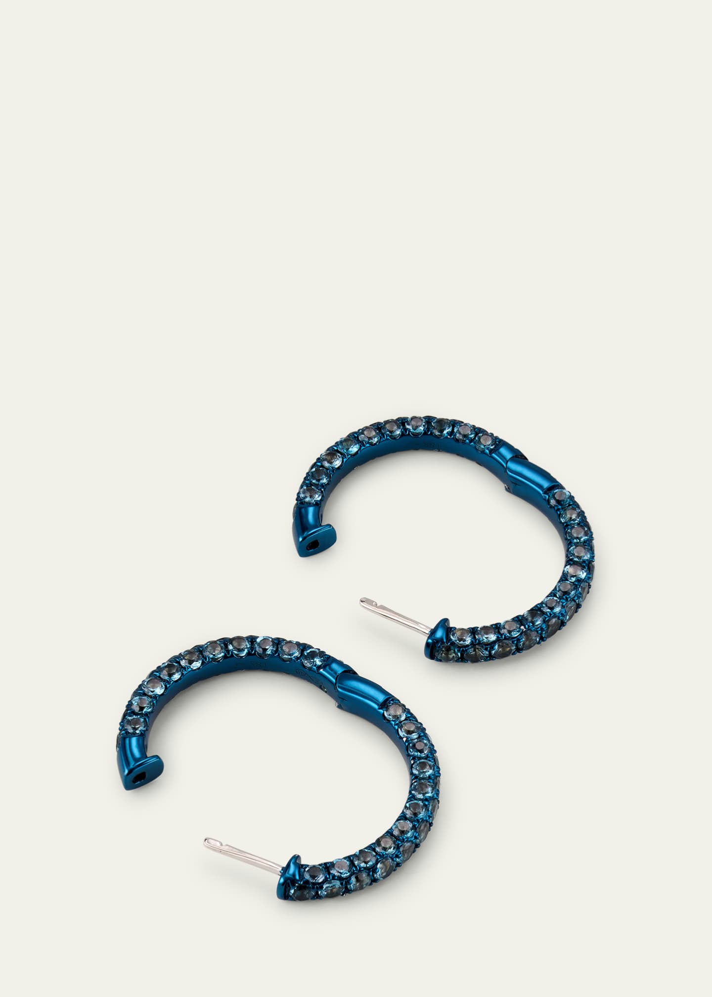 Graziela Gems 18K White Gold Large London Blue Topaz 3-Sided Hoop Earrings with Blue Rhodium Image 4 of 4