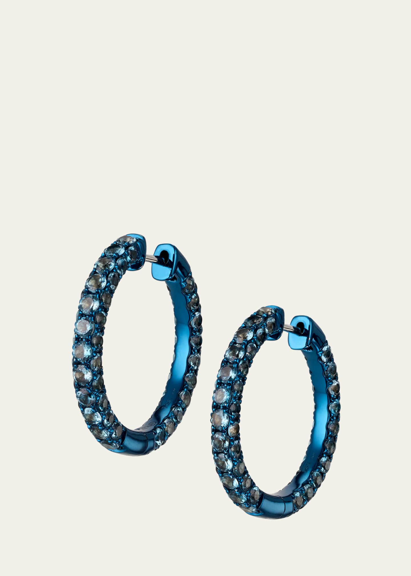 Graziela Gems 18K White Gold Large London Blue Topaz 3-Sided Hoop Earrings with Blue Rhodium