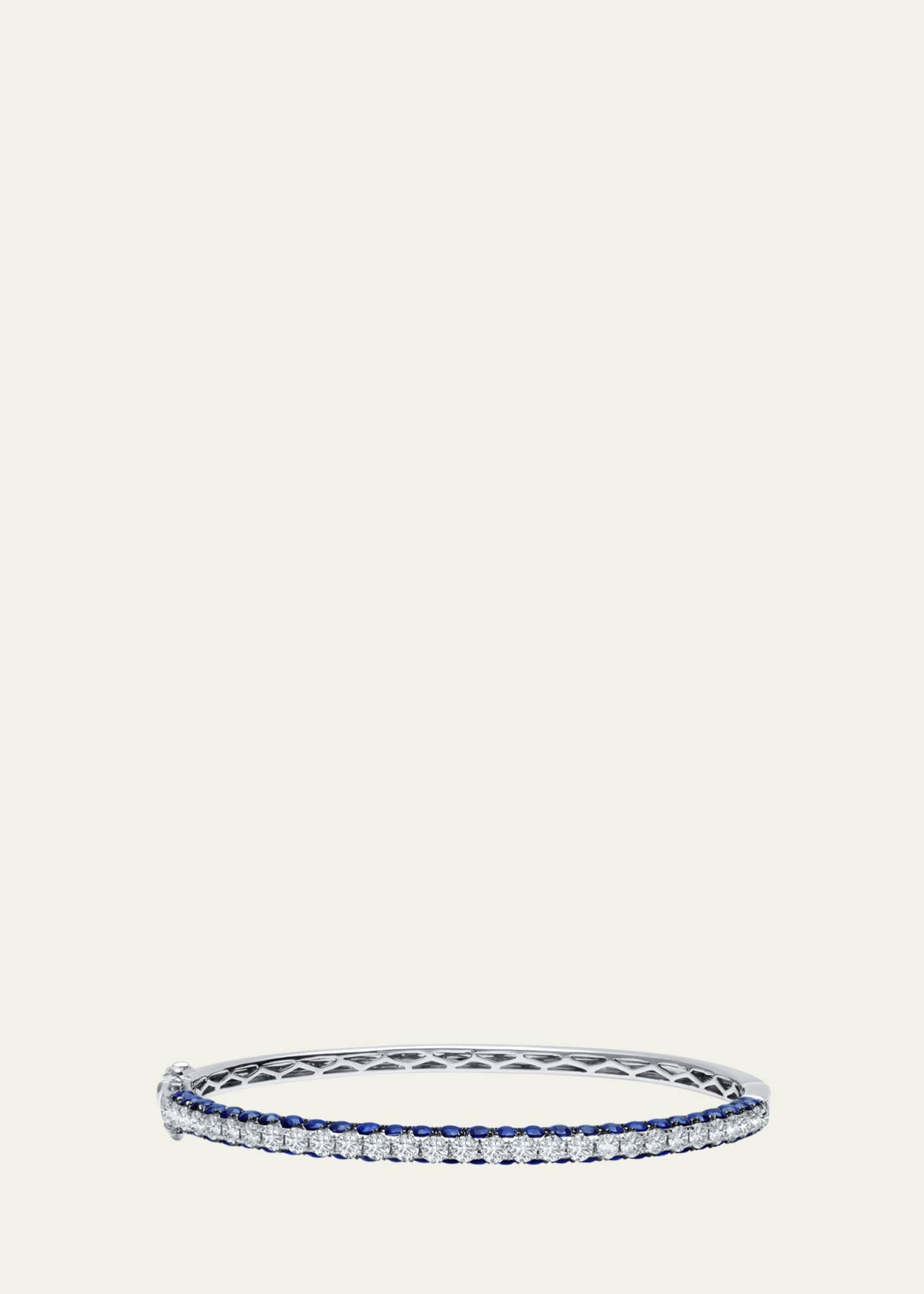Graziela Gems 18K White Gold 3-Sided Diamond and Blue Sapphire Bangle Bracelet Image 1 of 2