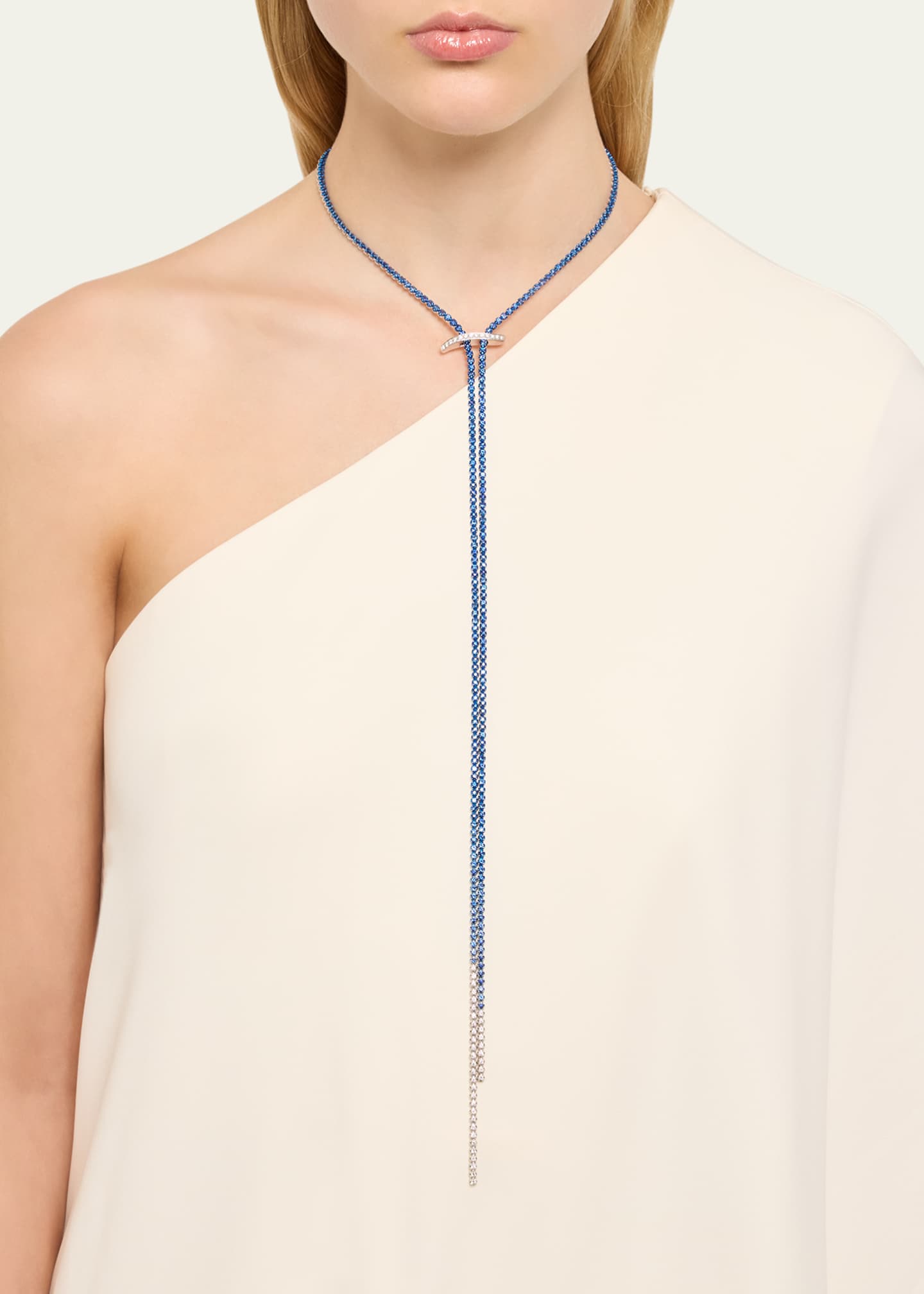 Graziela Gems 18K White Gold Mega Swirl Ombre Diamond and Sapphire Lariat Necklace Image 2 of 5