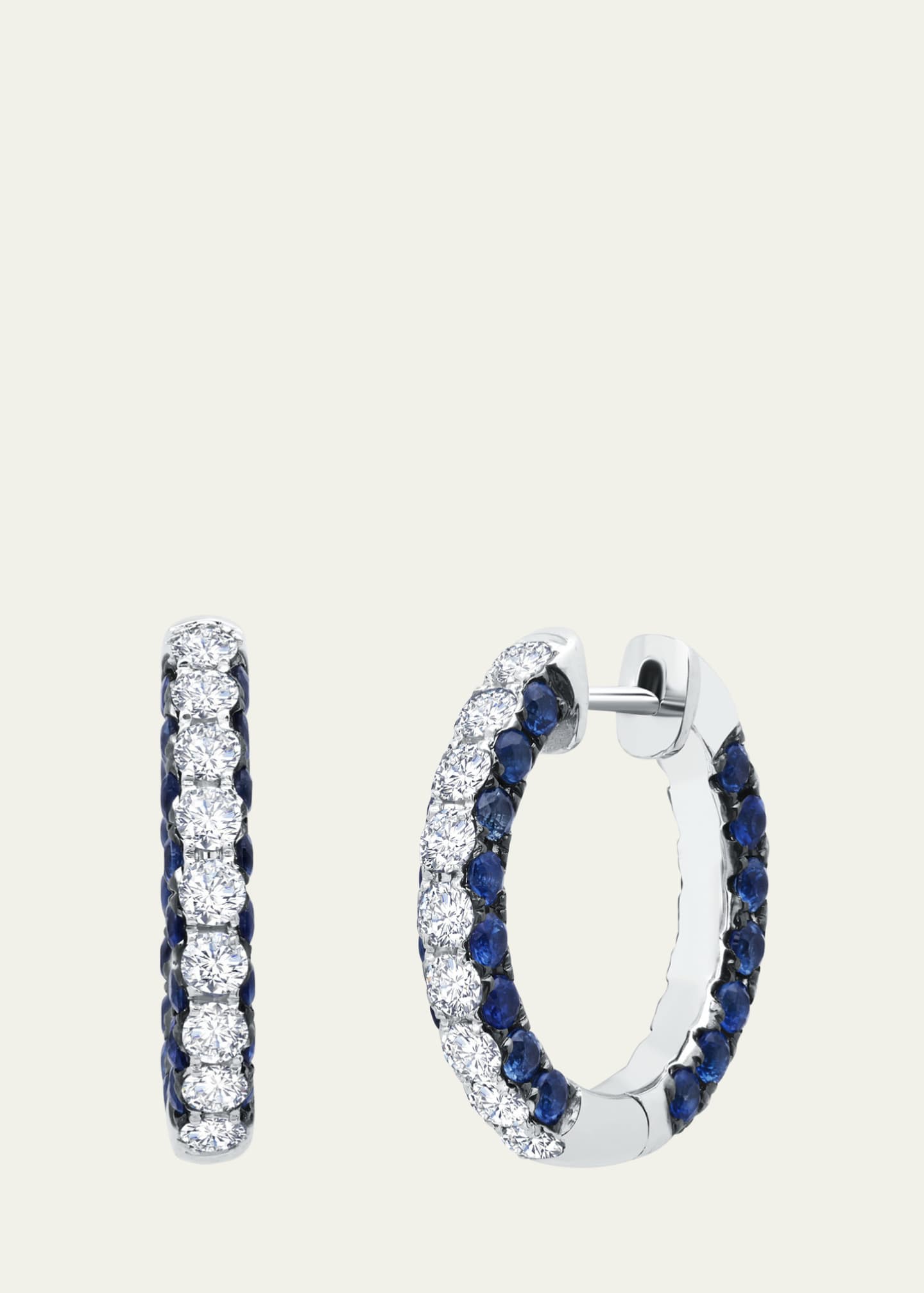 Graziela Gems 18K White Gold 3-Sided Diamond and Gemstone Hoop Earrings