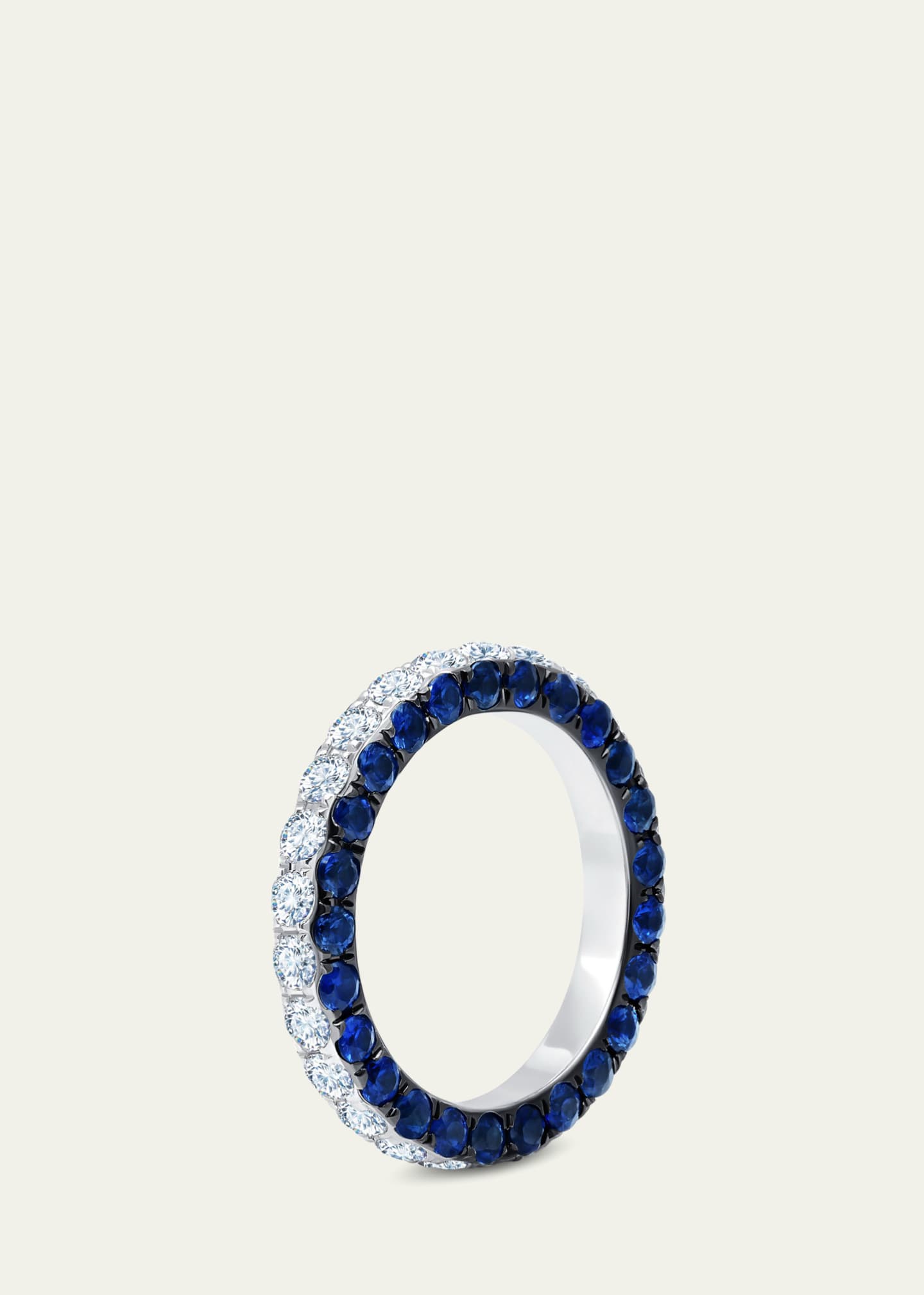 Graziela Gems 18K White Gold 3-Sided Diamond and Blue Sapphire Band Ring, Size 7 Image 2 of 3
