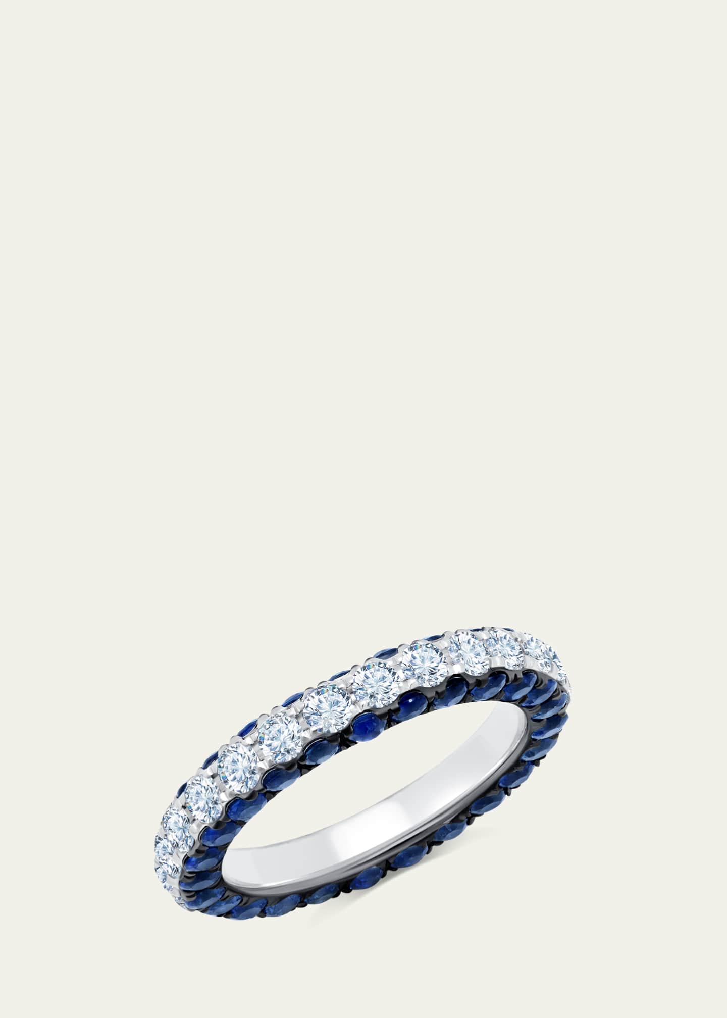 Graziela Gems 18K White Gold 3-Sided Diamond and Blue Sapphire Band Ring, Size 7 Image 3 of 3