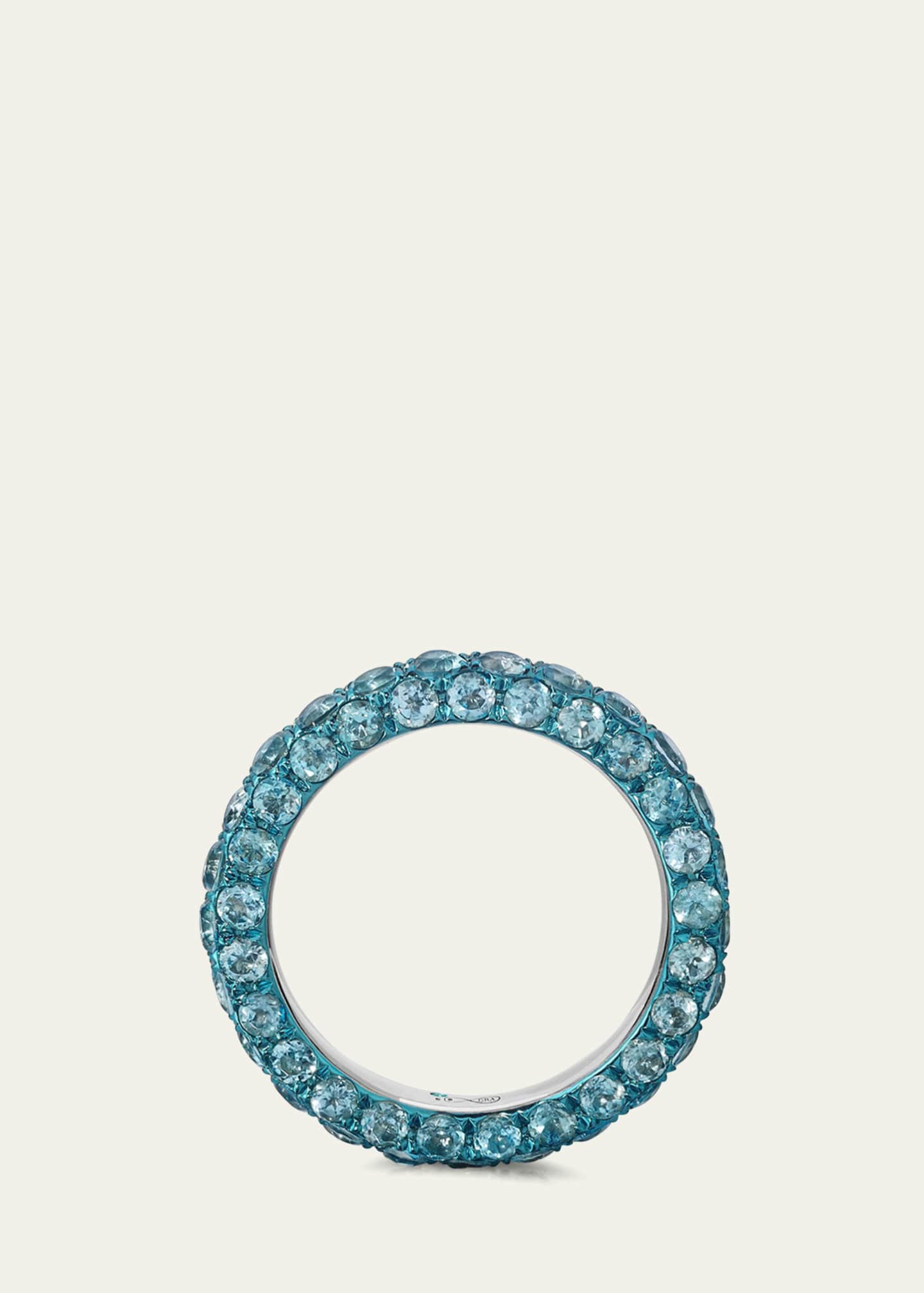 Graziela Gems 18K White Gold 3-Sided Swiss Blue Topaz and Blue Rhodium Ring, Size 6 Image 2 of 2