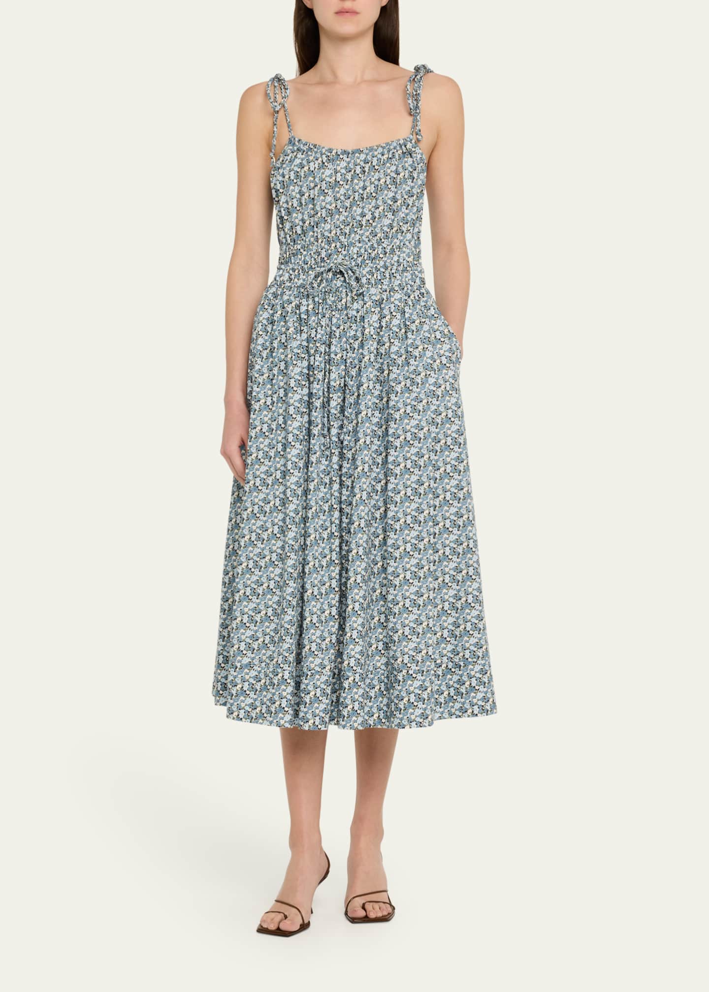Veronica Beard Millie Floral Tie-Strap Midi Dress Image 2 of 5