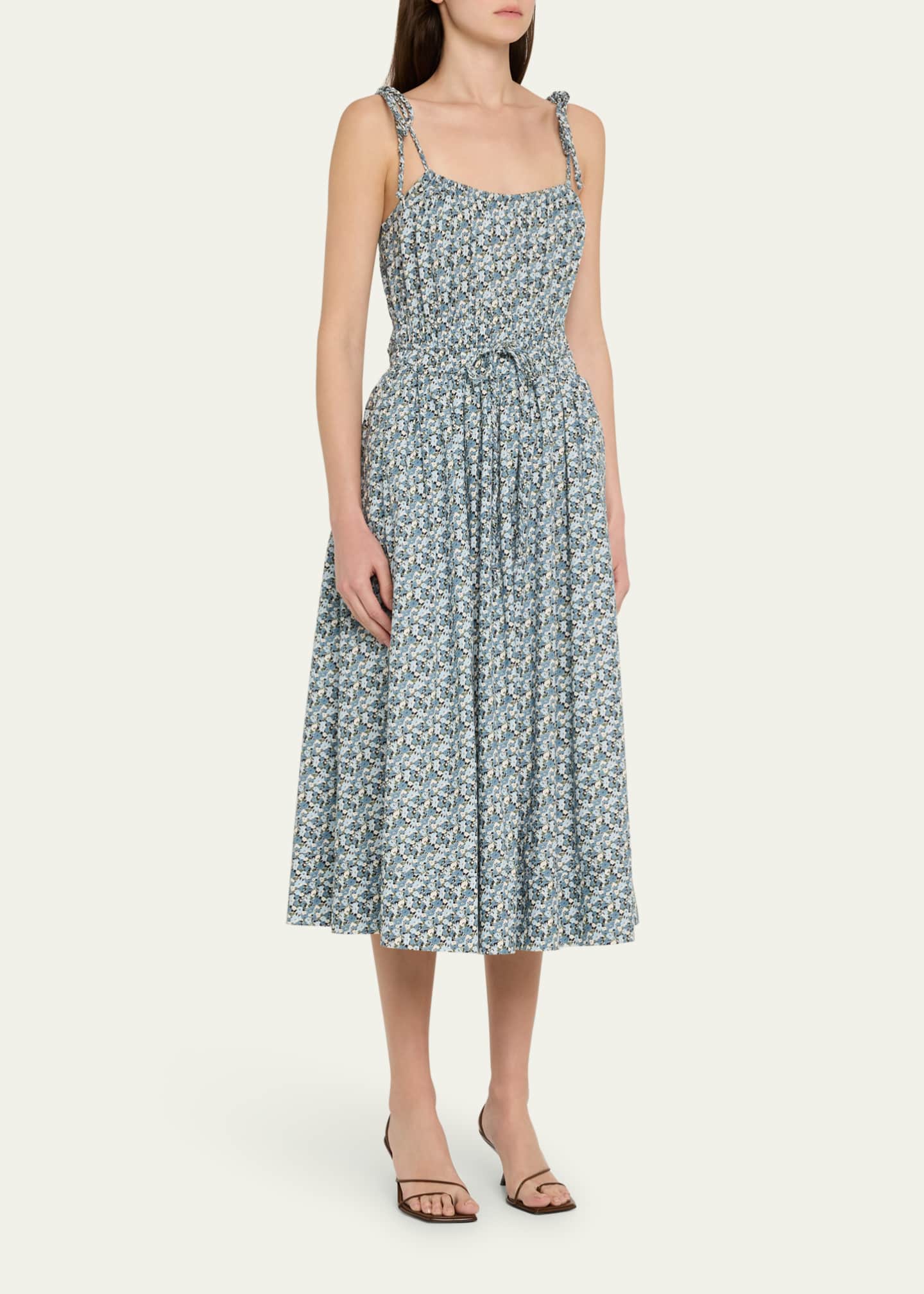 Veronica Beard Millie Floral Tie-Strap Midi Dress Image 4 of 5