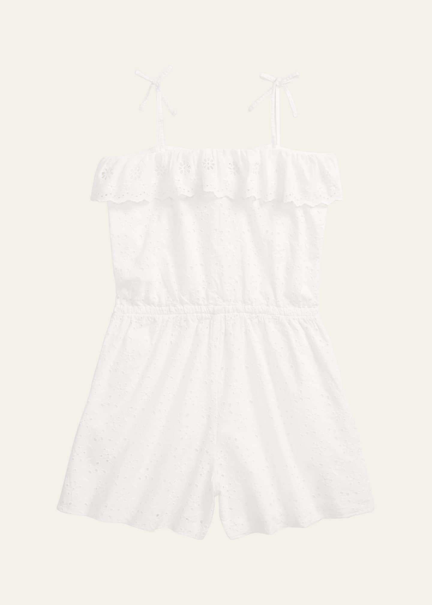 Ralph Lauren Childrenswear Girl's Eyelet Embroidered Romper, Size 2-6X Image 2 of 2