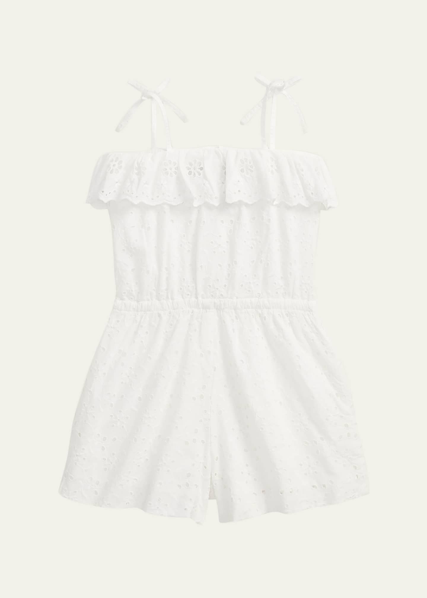 Ralph Lauren Childrenswear Girl's Eyelet Embroidered Romper, Size 2-6X Image 1 of 2