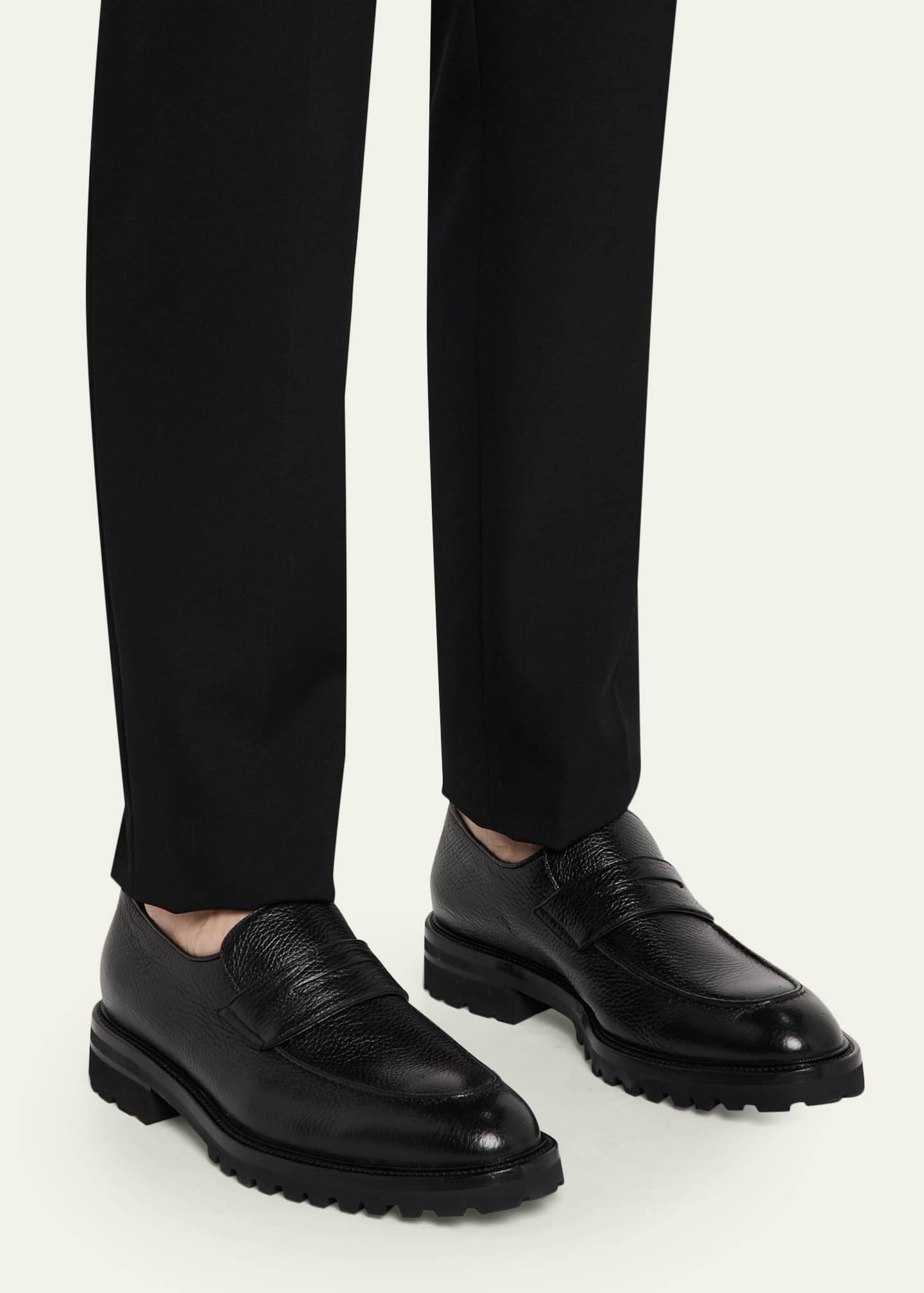 Bergdorf Goodman Men's Lug-Sole Deerskin Leather Loafers Image 2 of 6