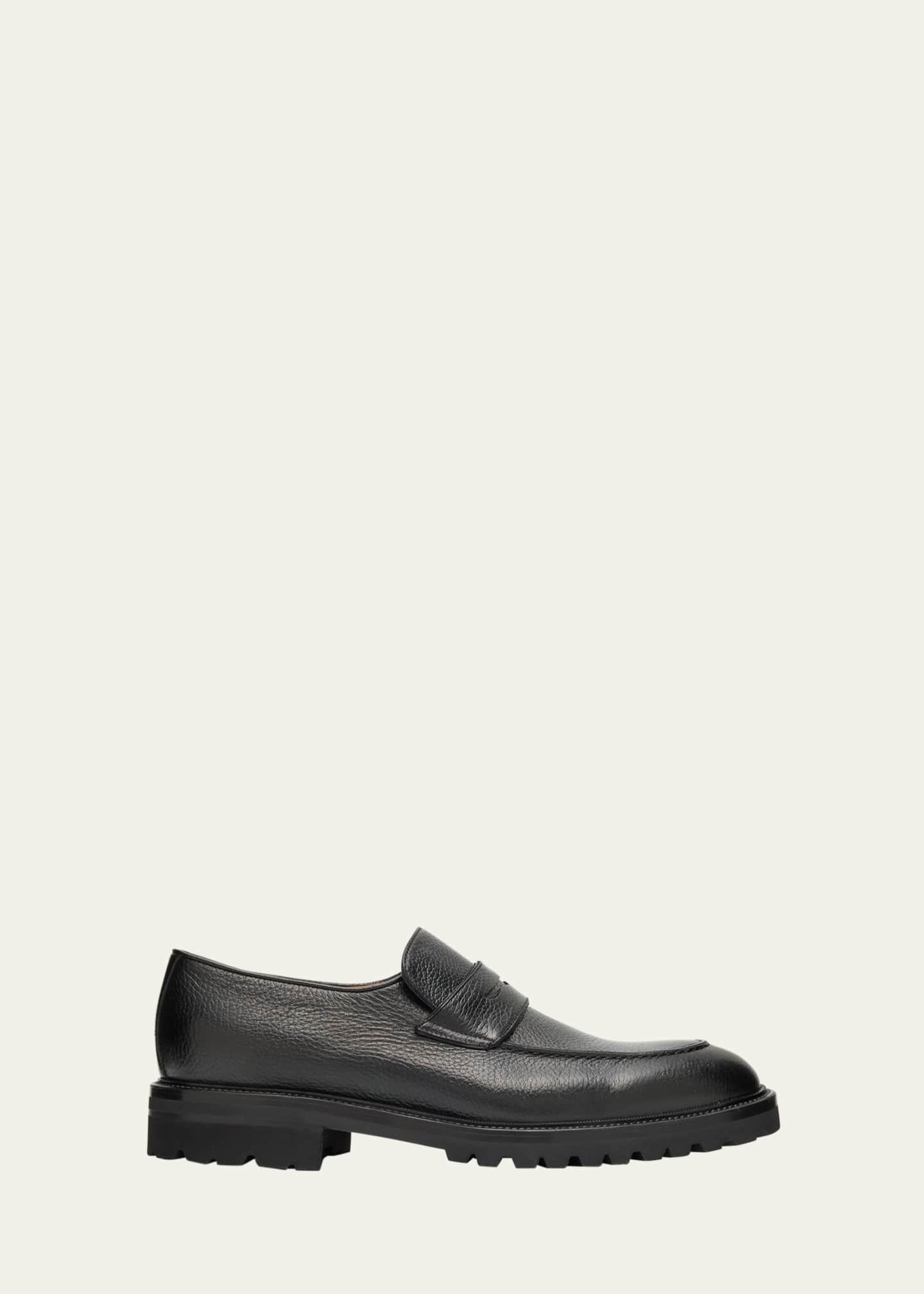 Bergdorf Goodman Men's Lug-Sole Deerskin Leather Loafers Image 1 of 6
