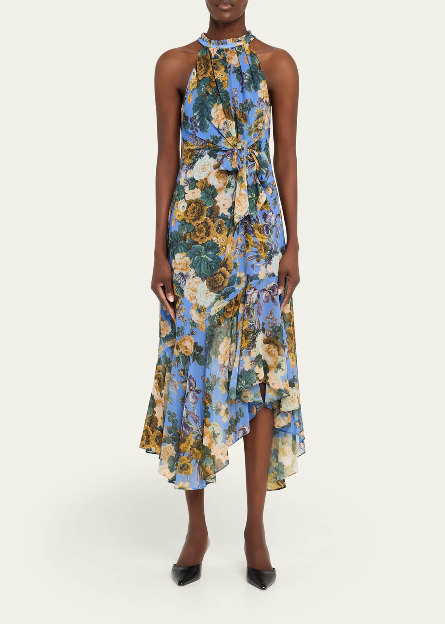 Kobi Halperin Emery Asymmetric Floral-Print Halter Midi Dress Image 2 of 5