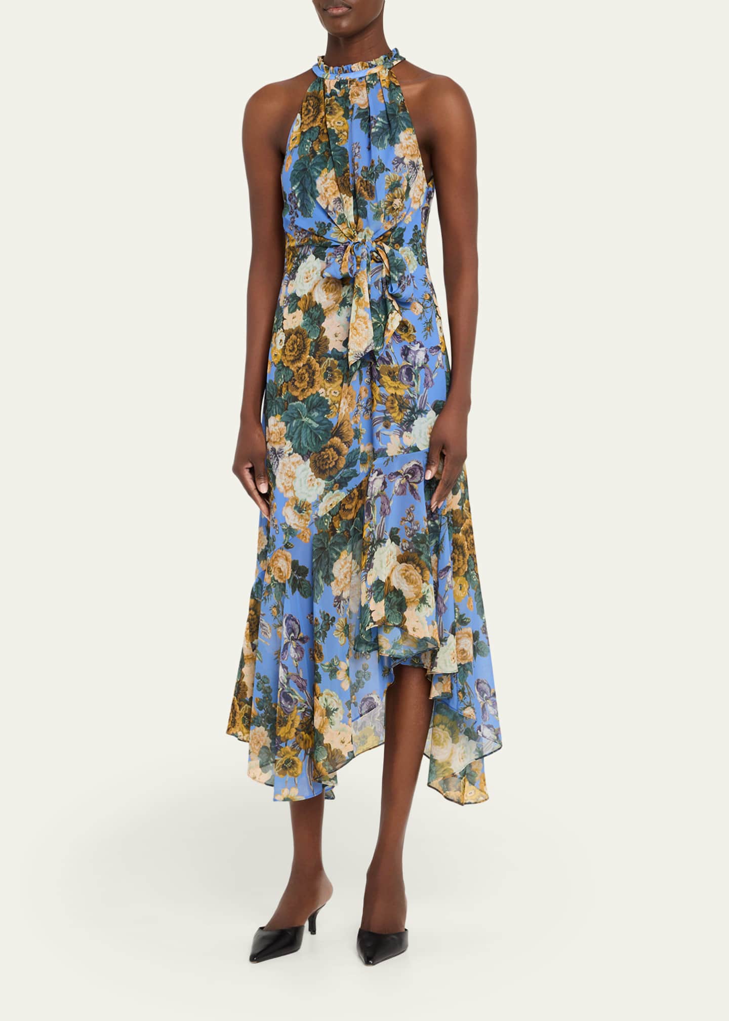 Kobi Halperin Emery Asymmetric Floral-Print Halter Midi Dress Image 4 of 5