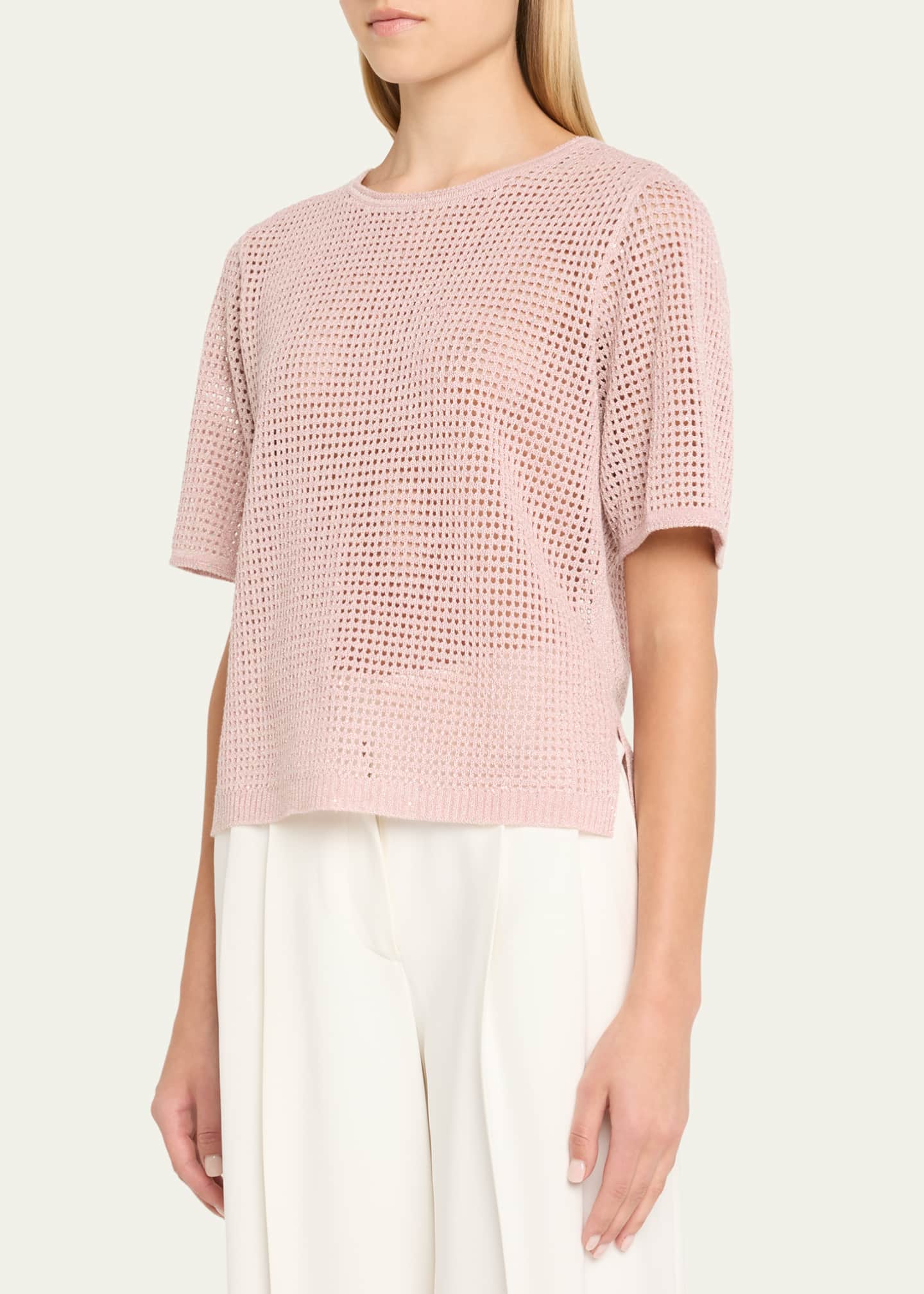 Crewneck Mesh-Knit Sweater