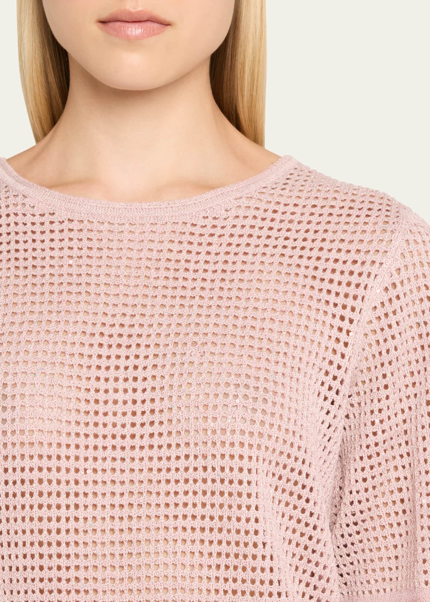 Crewneck Mesh-Knit Sweater