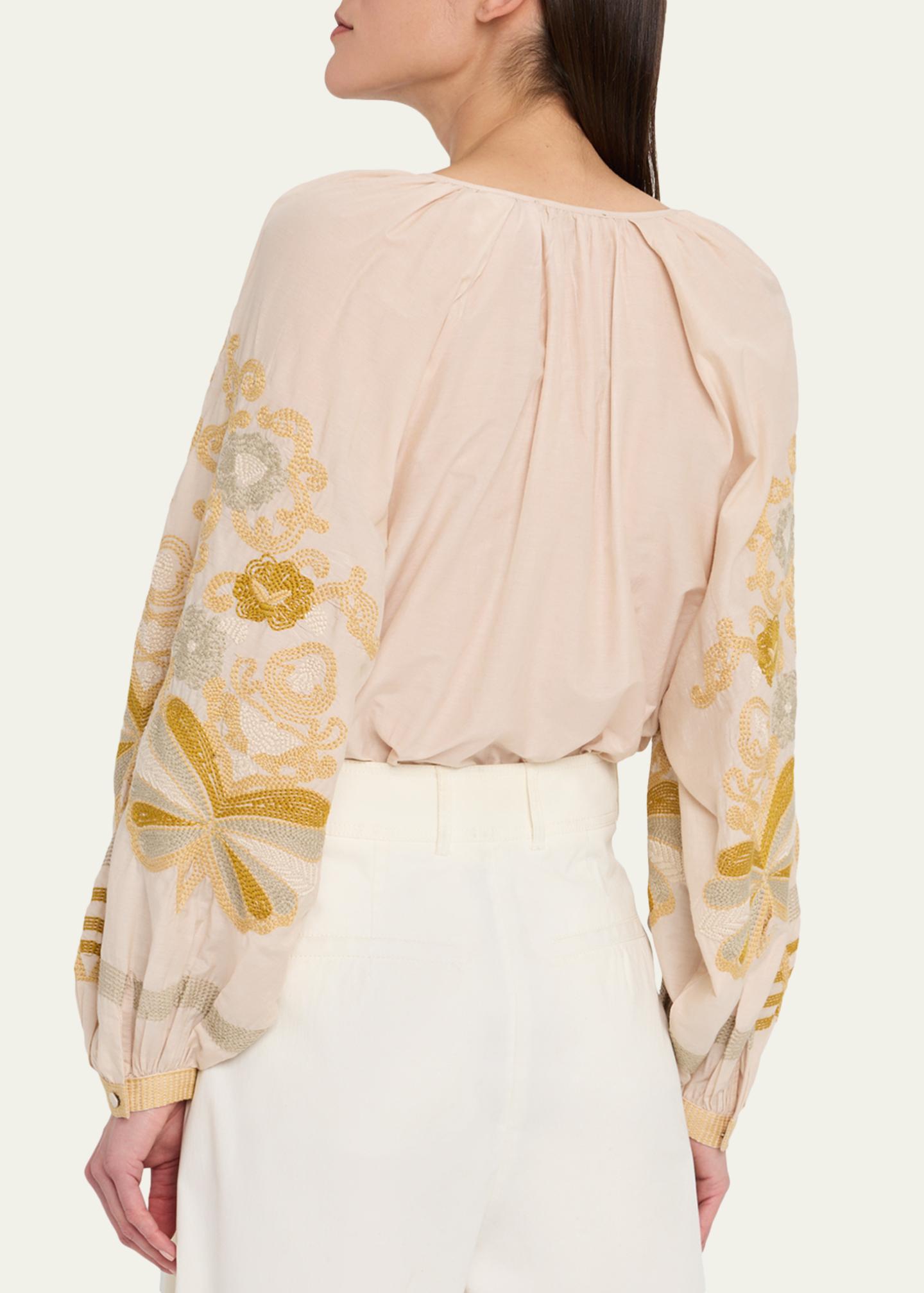 Kobi Halperin Addie Embroidered Cotton-Silk Blouse - Bergdorf Goodman