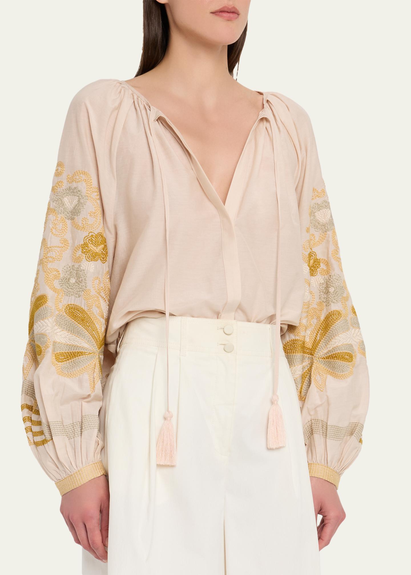 Kobi Halperin Addie Embroidered Cotton-Silk Blouse - Bergdorf Goodman