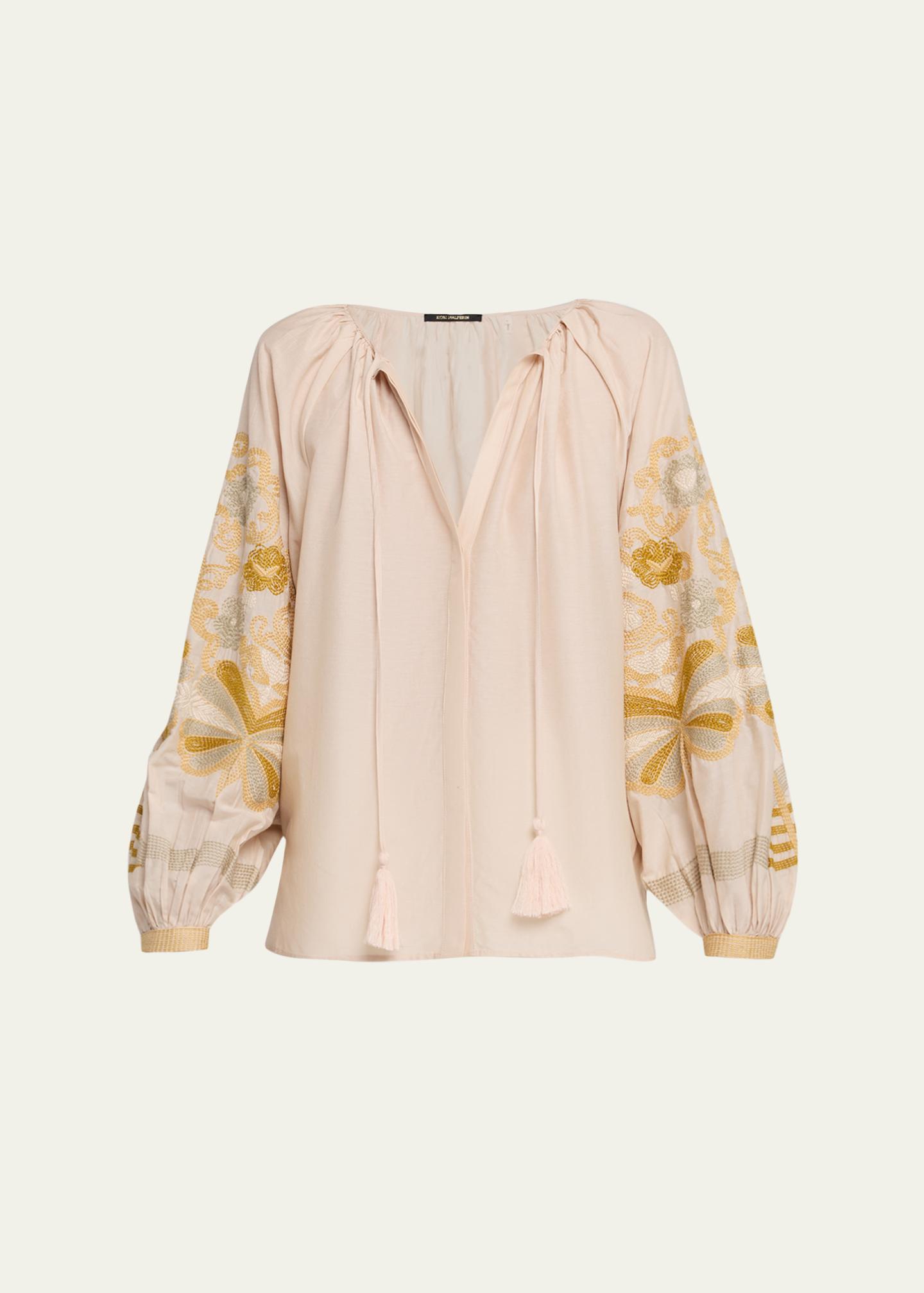 Kobi Halperin Addie Embroidered Cotton-Silk Blouse - Bergdorf Goodman