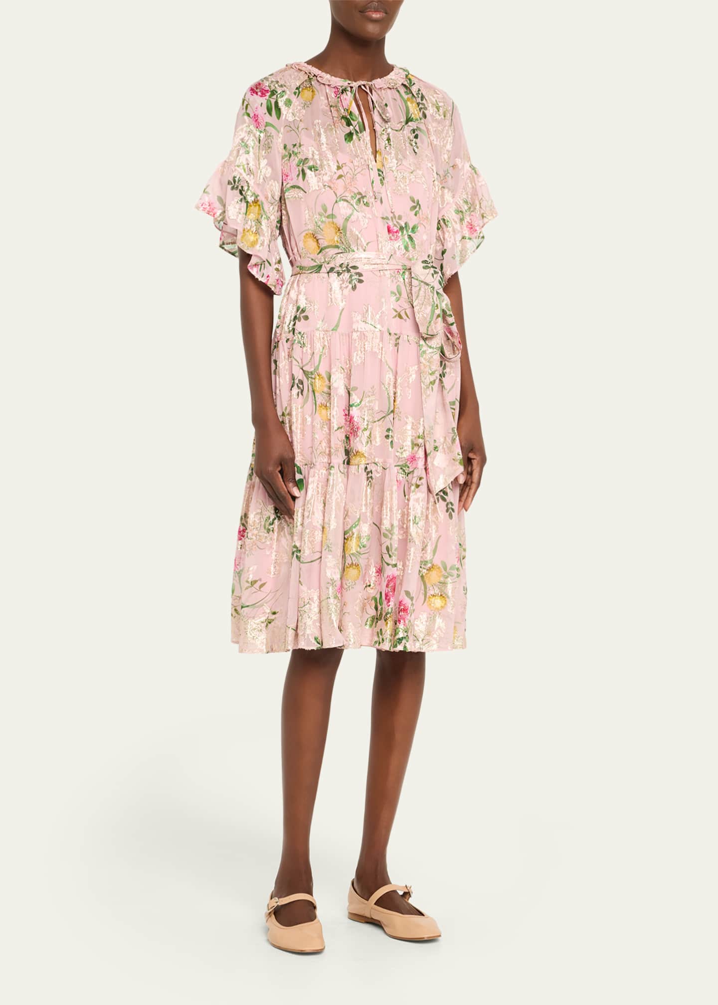 Kobi Halperin Chase Tiered Floral-Print Fil Coupe Dress Image 4 of 5