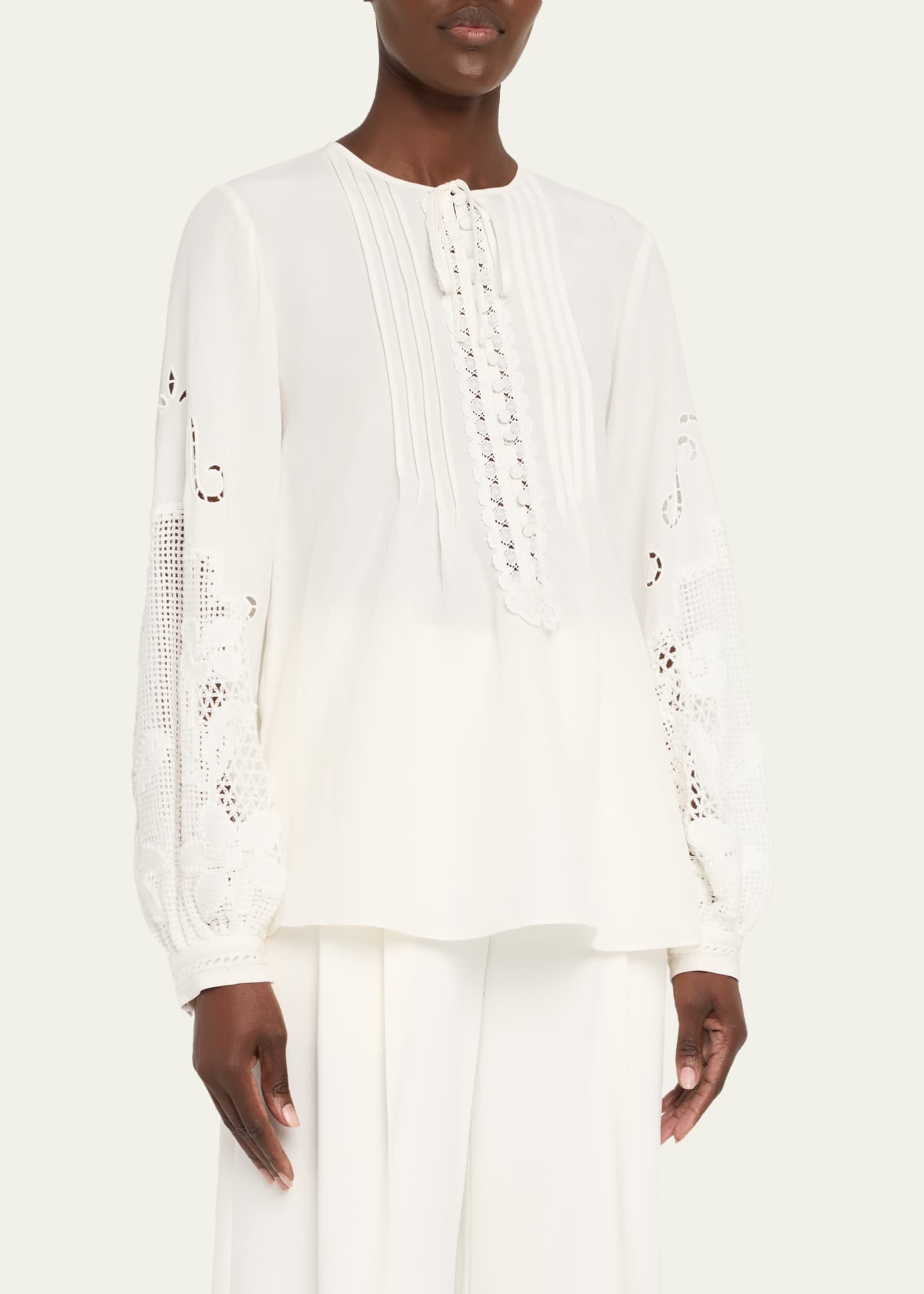 Kobi Halperin Juni Pintuck Lace-Inset Blouse Image 4 of 5