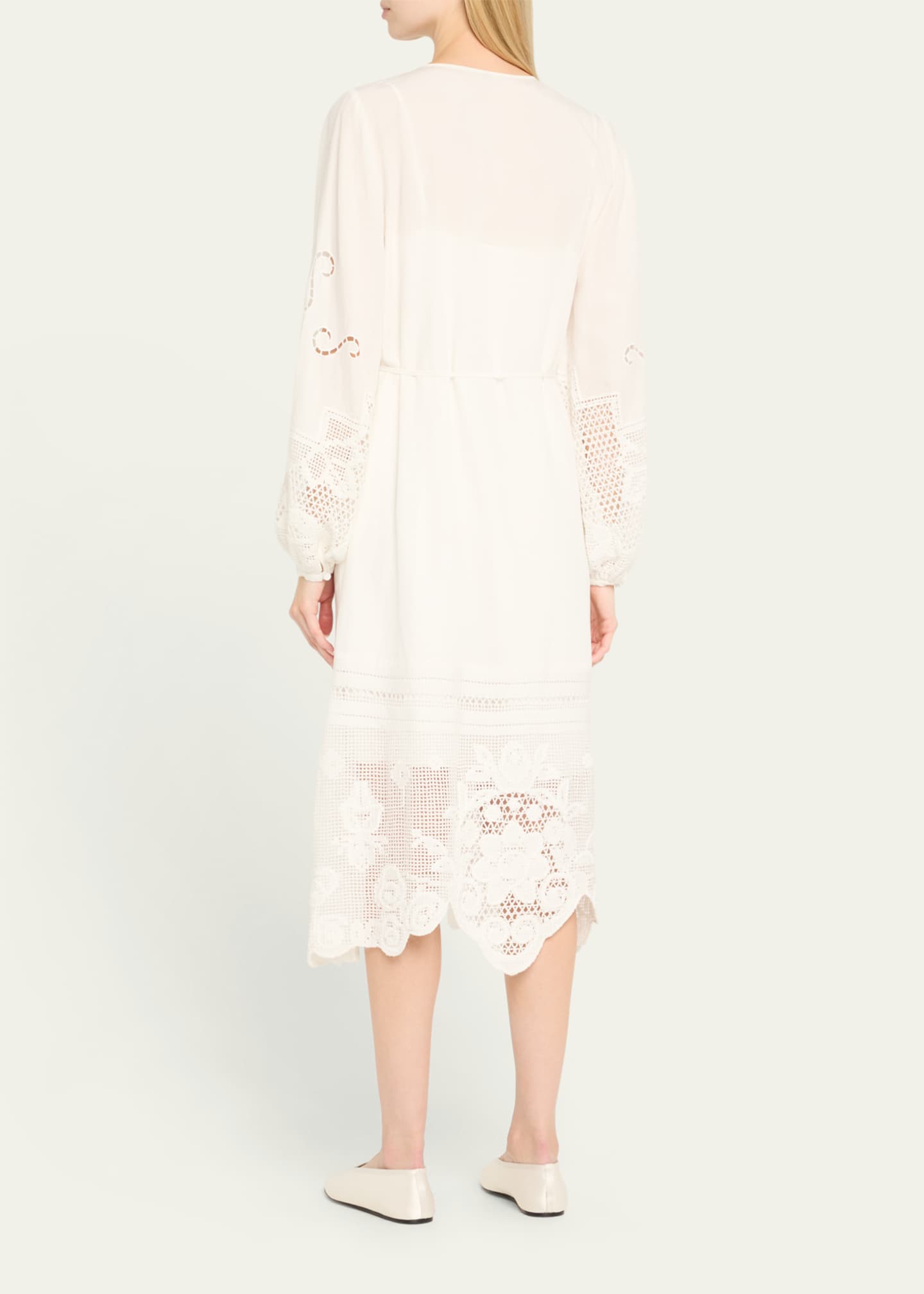 Kobi Halperin Yelle Pintuck Lace-Inset Linen Midi Dress