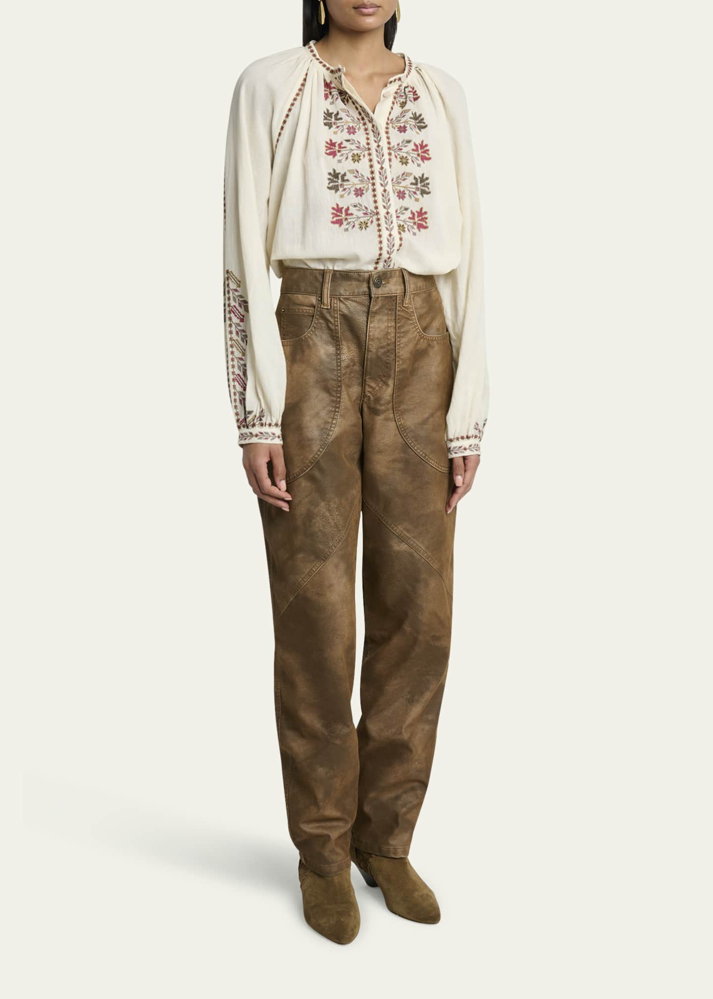 Etoile Isabel Marant Lynne Embroidered Long-Sleeve Blouse