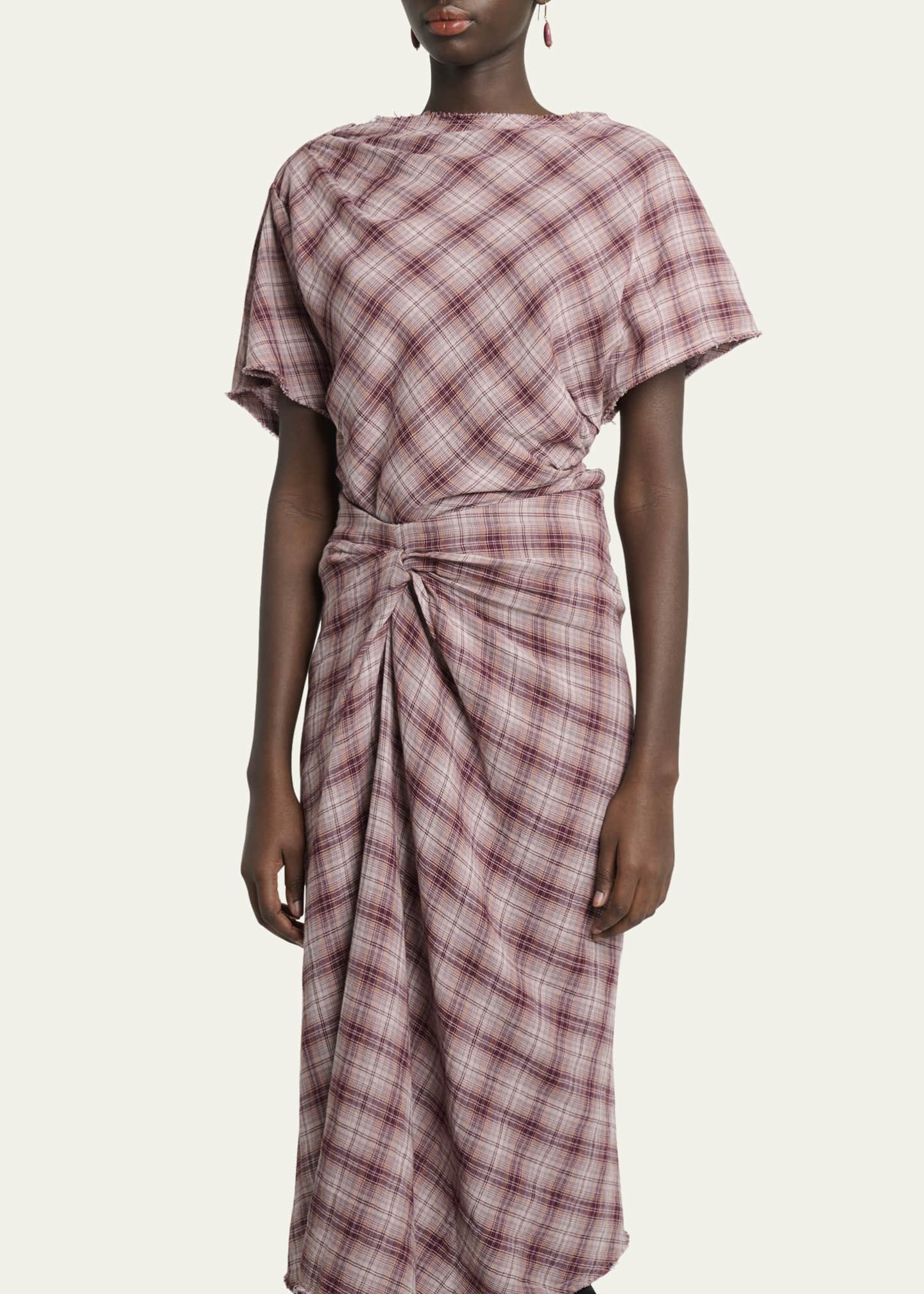 Etoile Isabel Marant Neyela Plaid Short-Sleeve Blouse Image 4 of 5