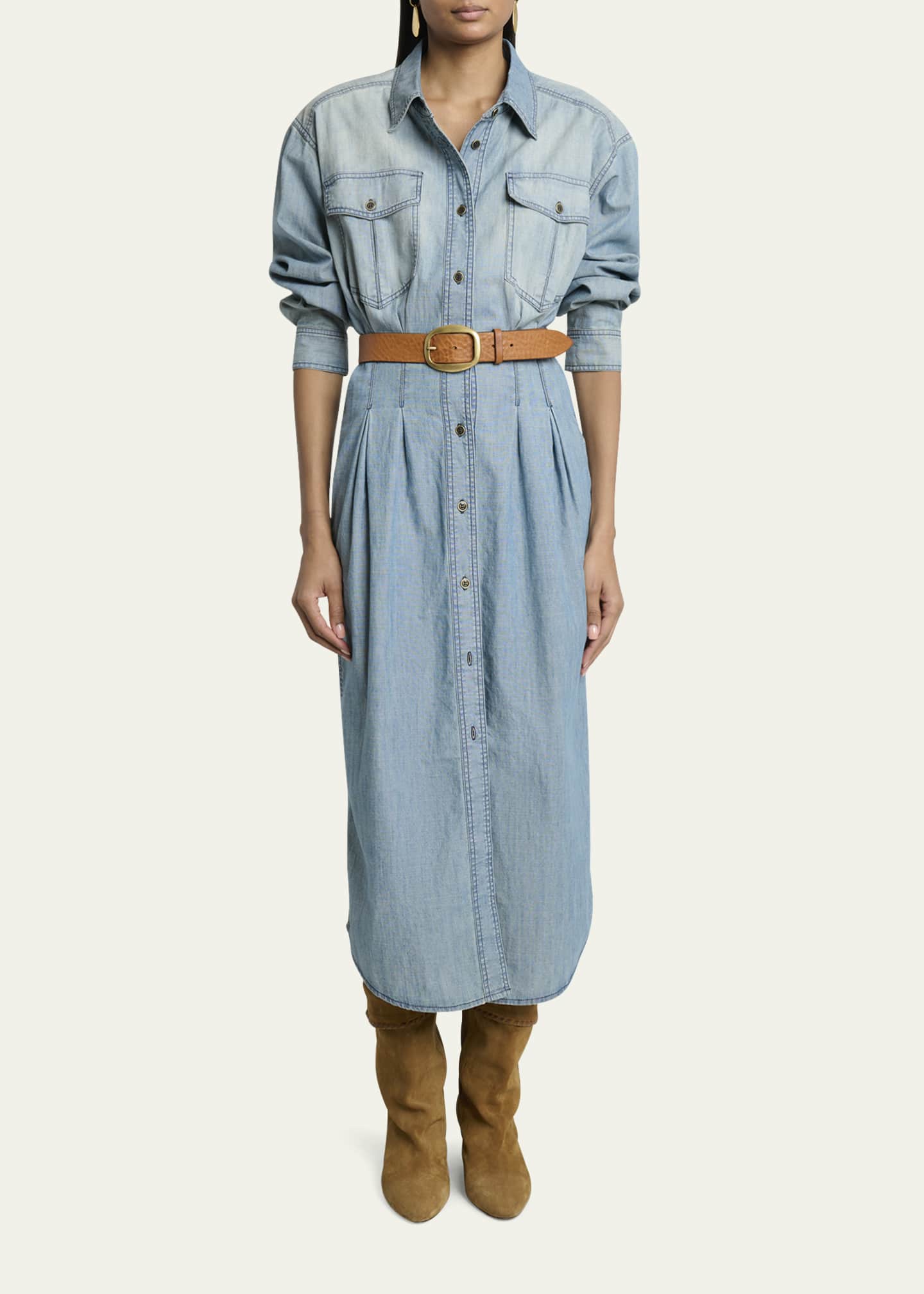 Etoile Isabel Marant Nolwen Long-Sleeve Denim Shirtdress Image 2 of 5