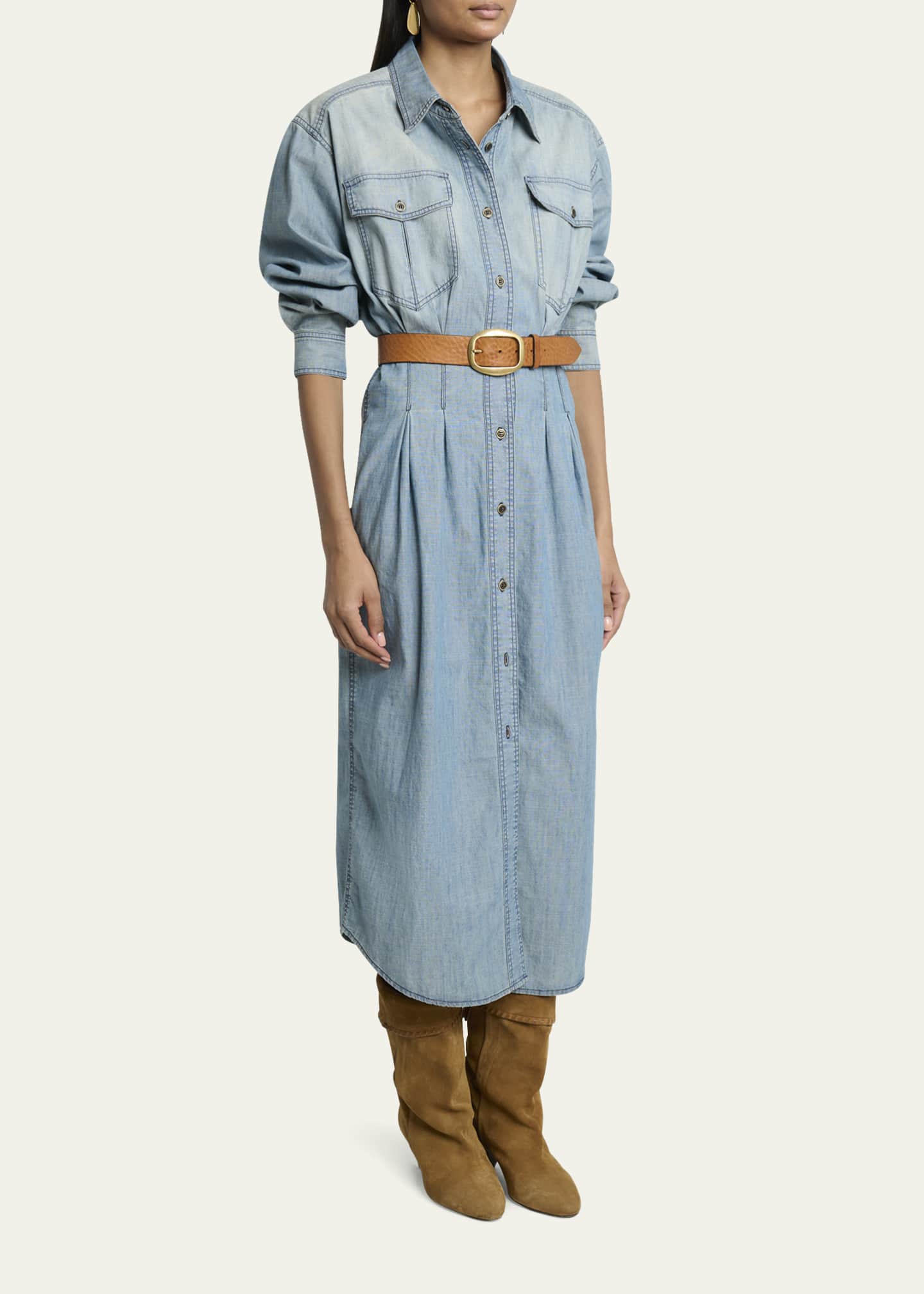 Etoile Isabel Marant Nolwen Long-Sleeve Denim Shirtdress Image 4 of 5