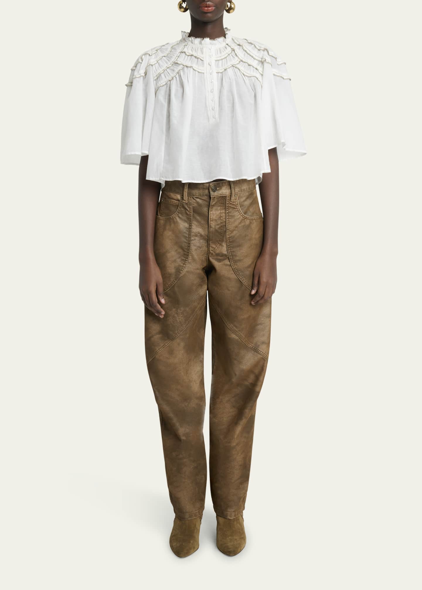 Etoile Isabel Marant Carmen Ruffled Short-Sleeve Blouse Image 2 of 5