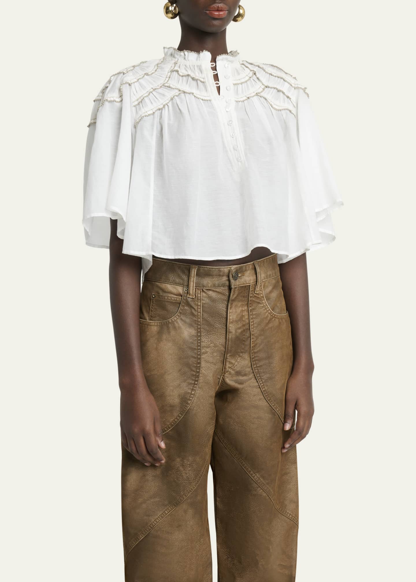 Etoile Isabel Marant Carmen Ruffled Short-Sleeve Blouse Image 4 of 5