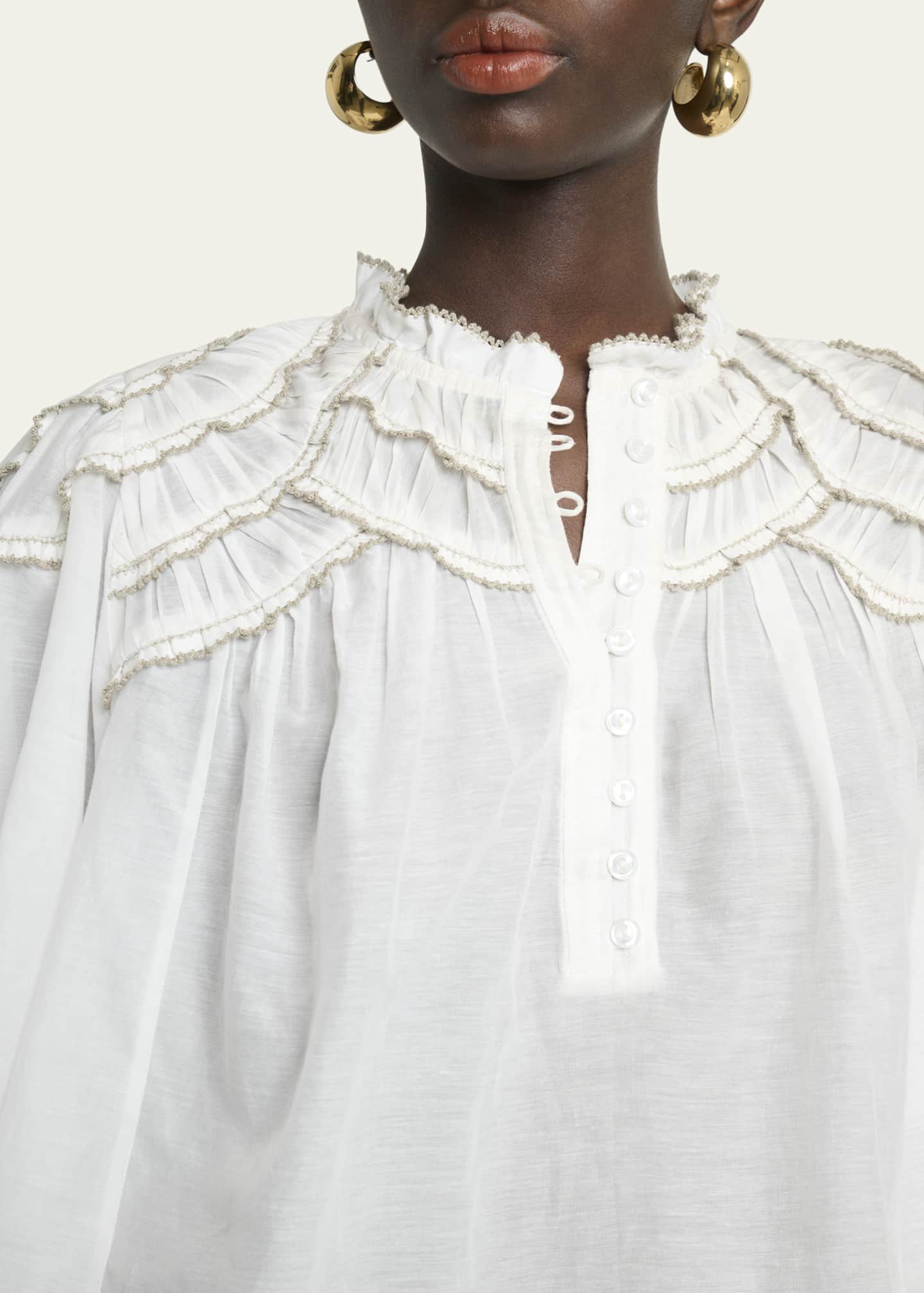 Etoile Isabel Marant Carmen Ruffled Short-Sleeve Blouse Image 5 of 5