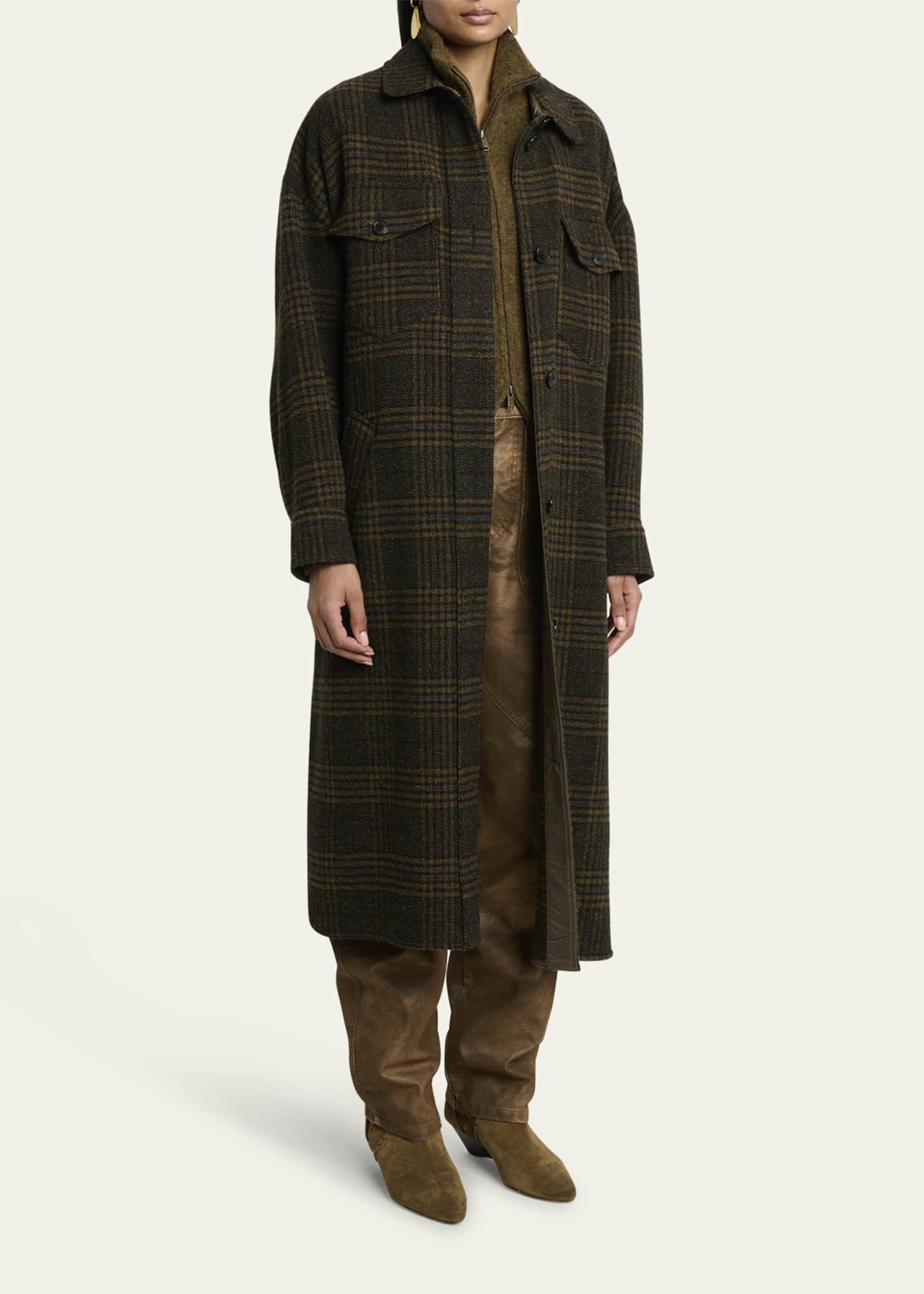 Etoile Isabel Marant Gislene Long Plaid Shirt Jacket - Bergdorf