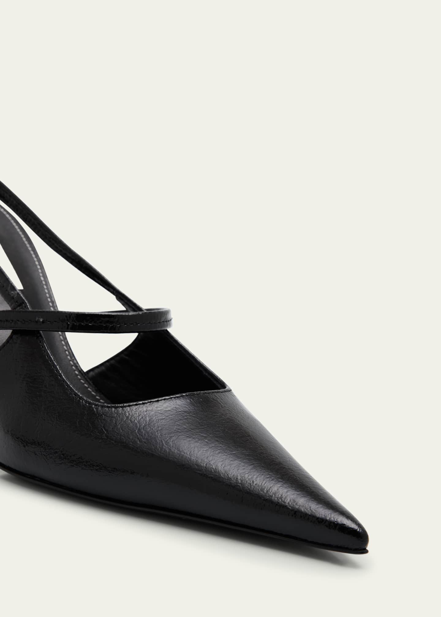 パンプス TOTEME Leather decollete slingback Sharp crackled-leather slingbacks black – TOTEME