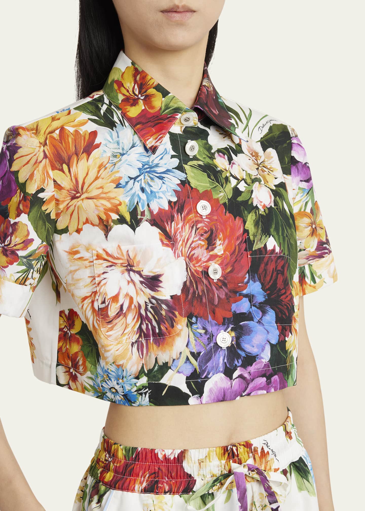 DOLCE&GABBANA フラワープリント クロップドブルゾン Dolce&Gabbana Flower Bouquet Popeline Crop Shirt - Bergdorf