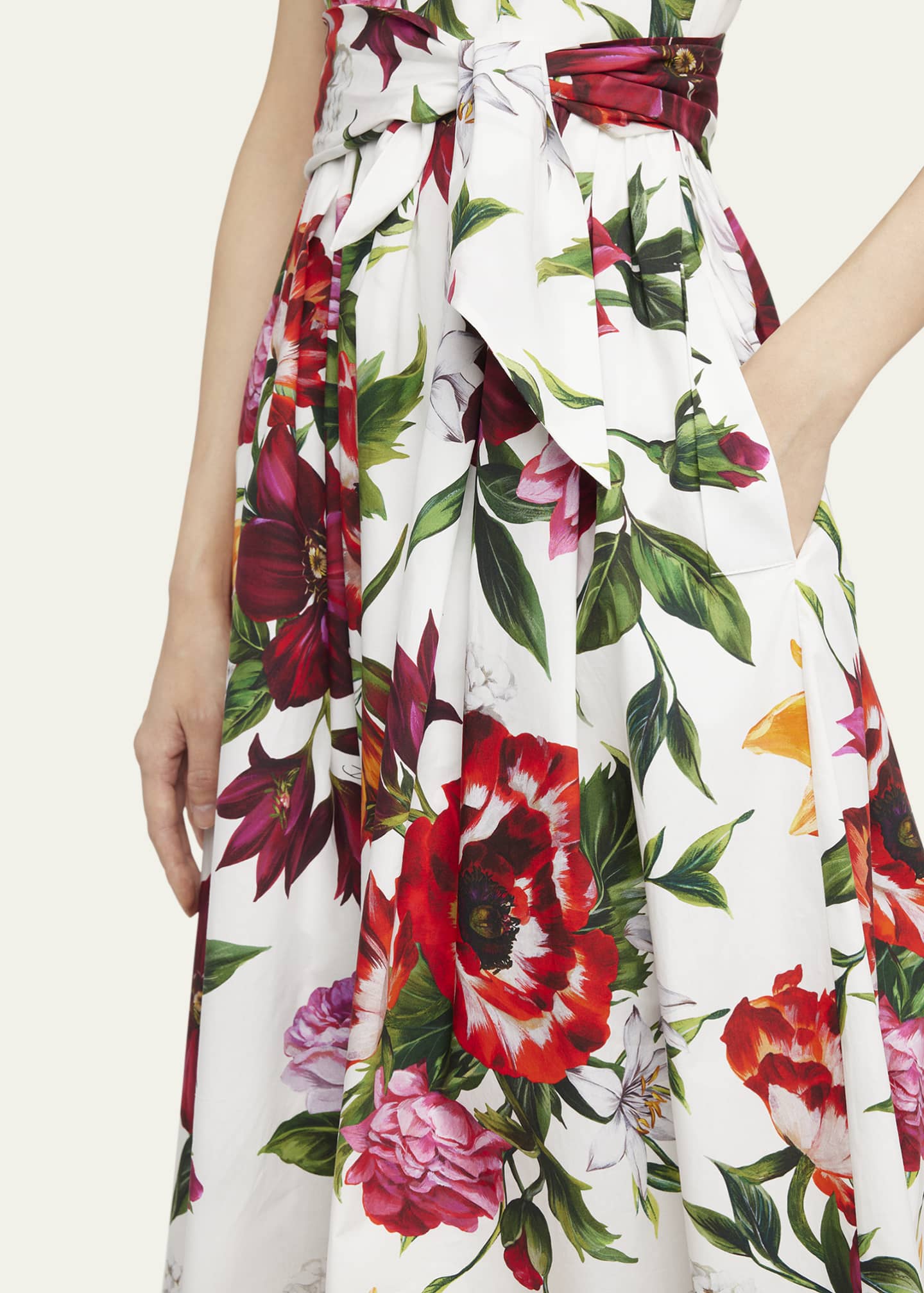 Dolce&Gabbana Anemone Floral Pleated Popeline Midi Dress With Belt Image 5 of 5