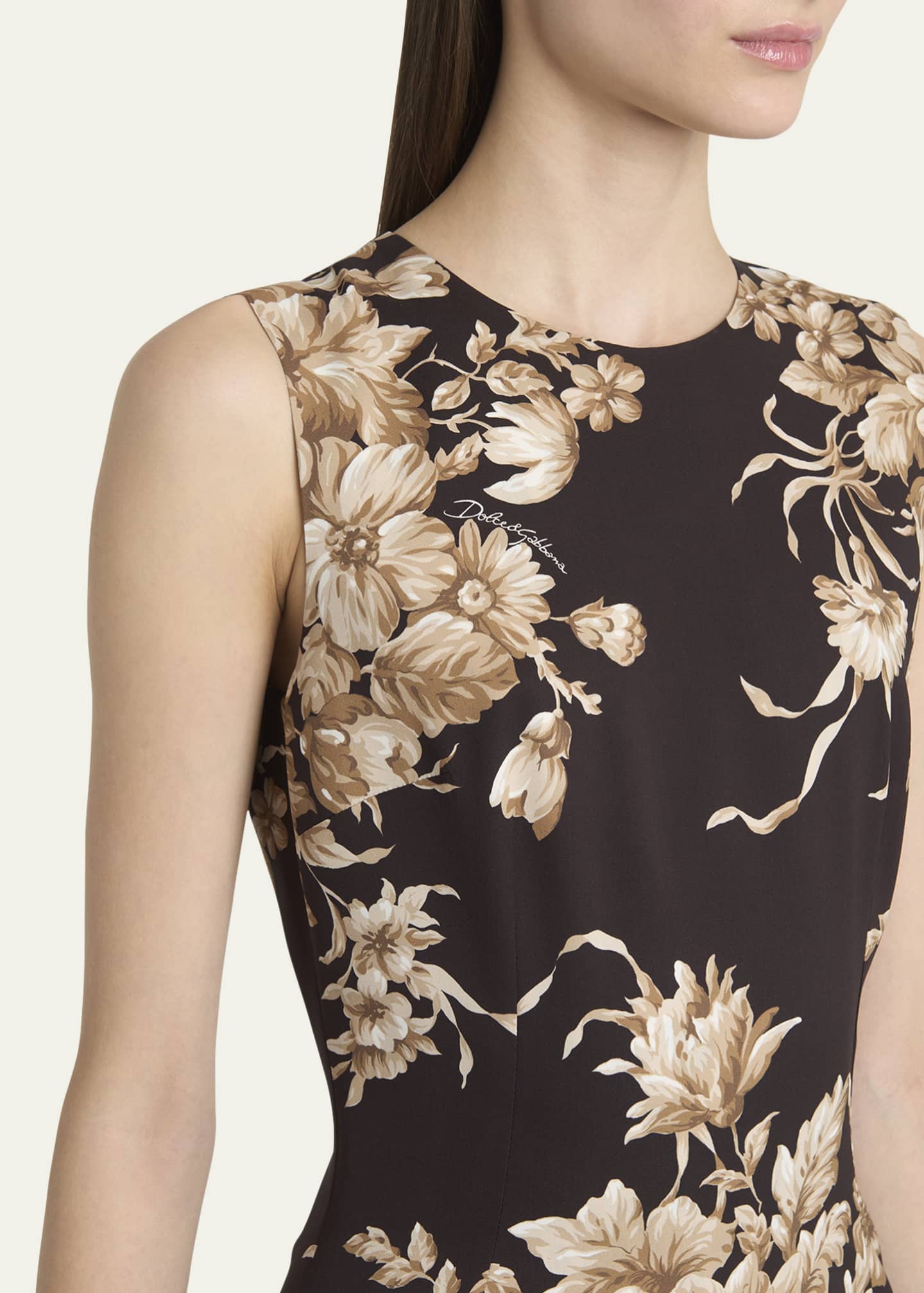 Dolce&Gabbana Rose Cretonne Charmeuse Sleeveless Midi Dress, Prpprtflow, Women's, 6, Cocktail & Party Wedding Guest Dresses Sleeveless Dresses