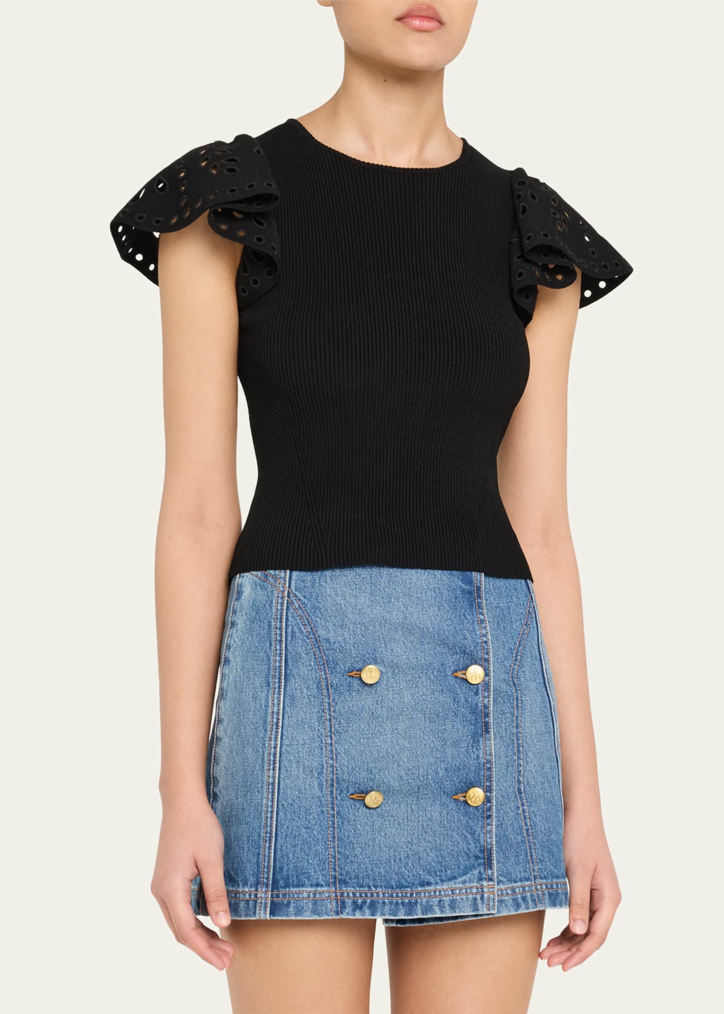 Ulla Johnson Edith Knit Ruffle-Sleeve Top Image 4 of 5