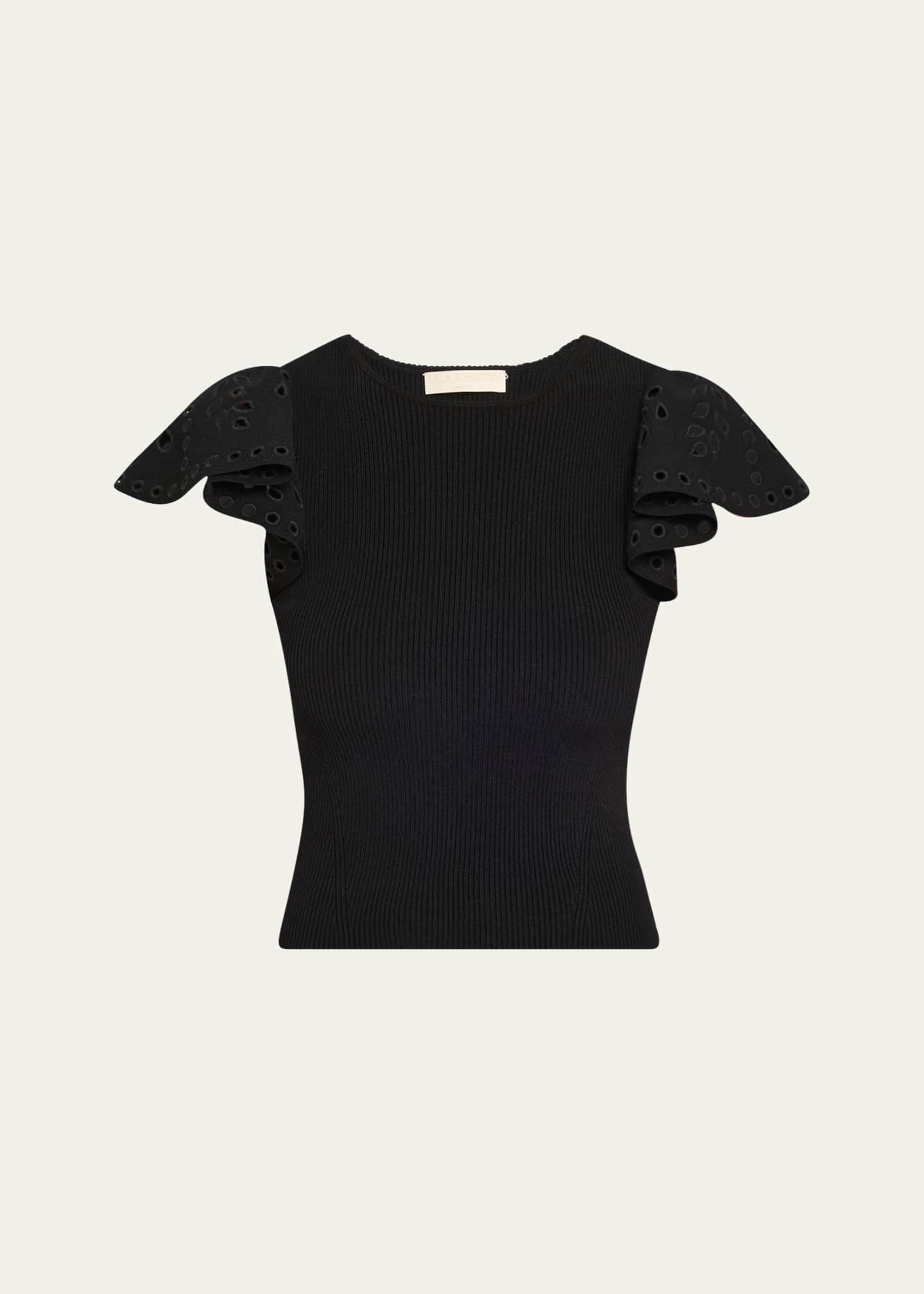Ulla Johnson Edith Knit Ruffle-Sleeve Top Image 1 of 5