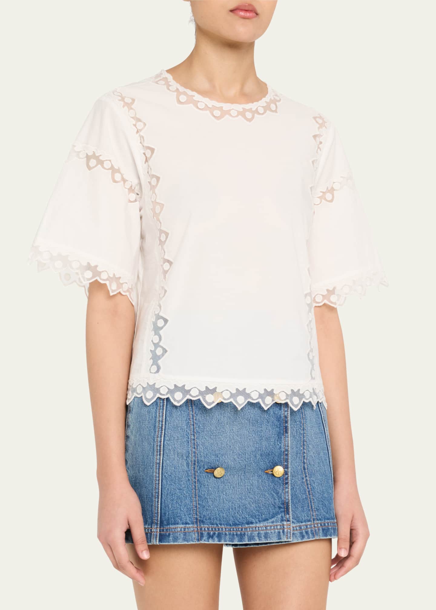 Ulla Johnson Kai Embroidered Short-Sleeve Top Image 4 of 5