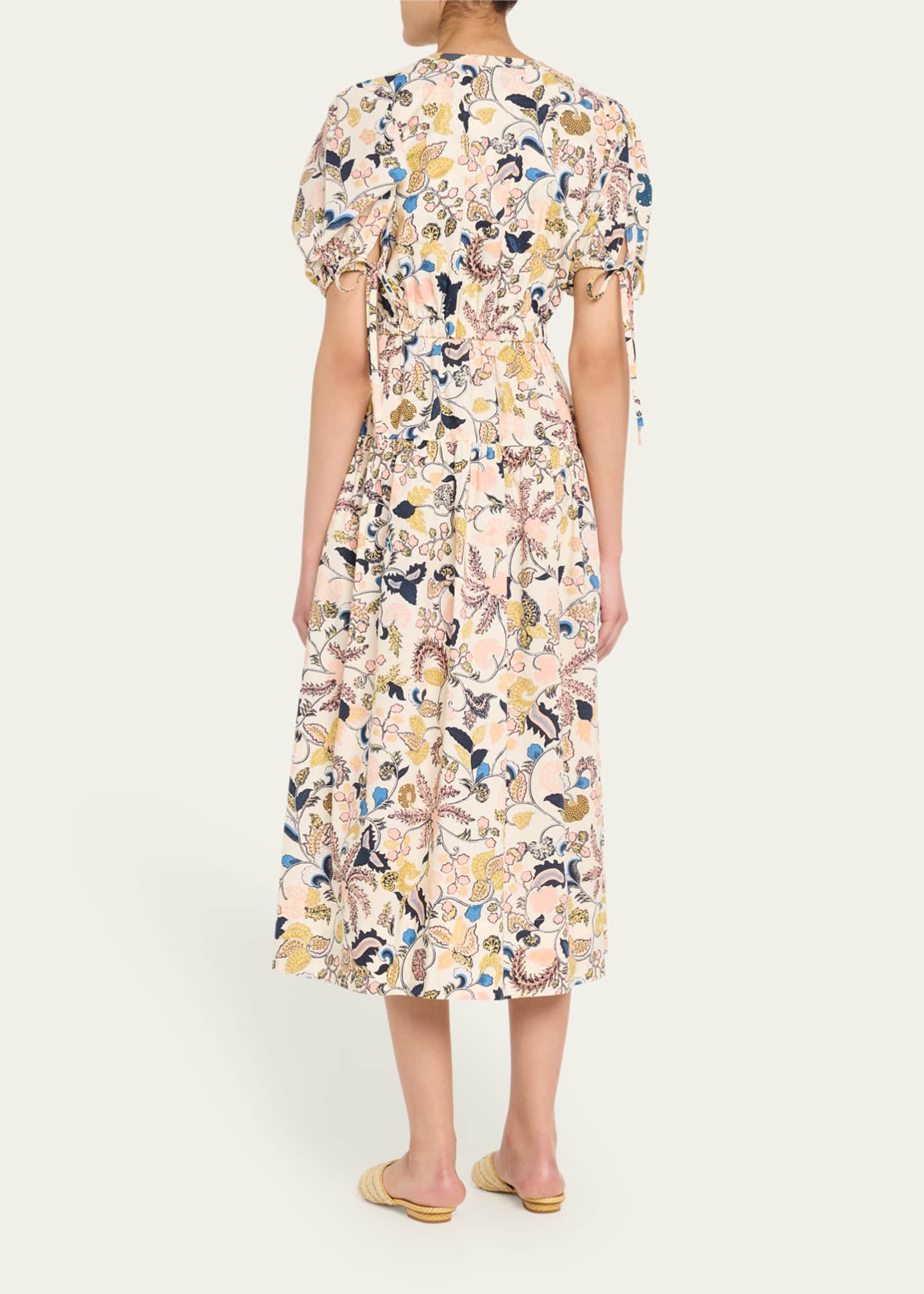 Ulla Johnson Adriana Puff-Sleeve V-Neck Midi Dress Image 3 of 5