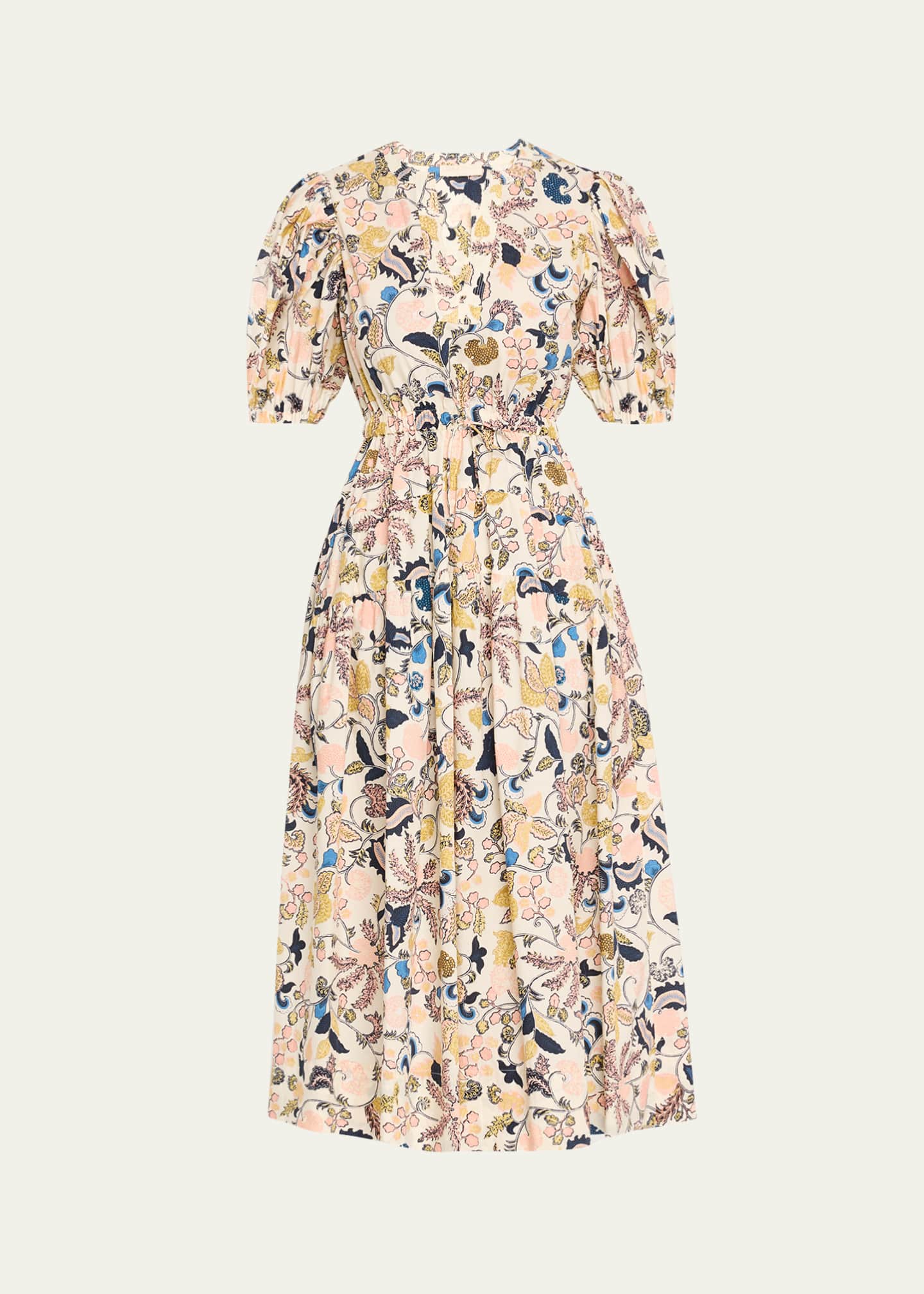Ulla Johnson Adriana Puff-Sleeve V-Neck Midi Dress Image 1 of 5
