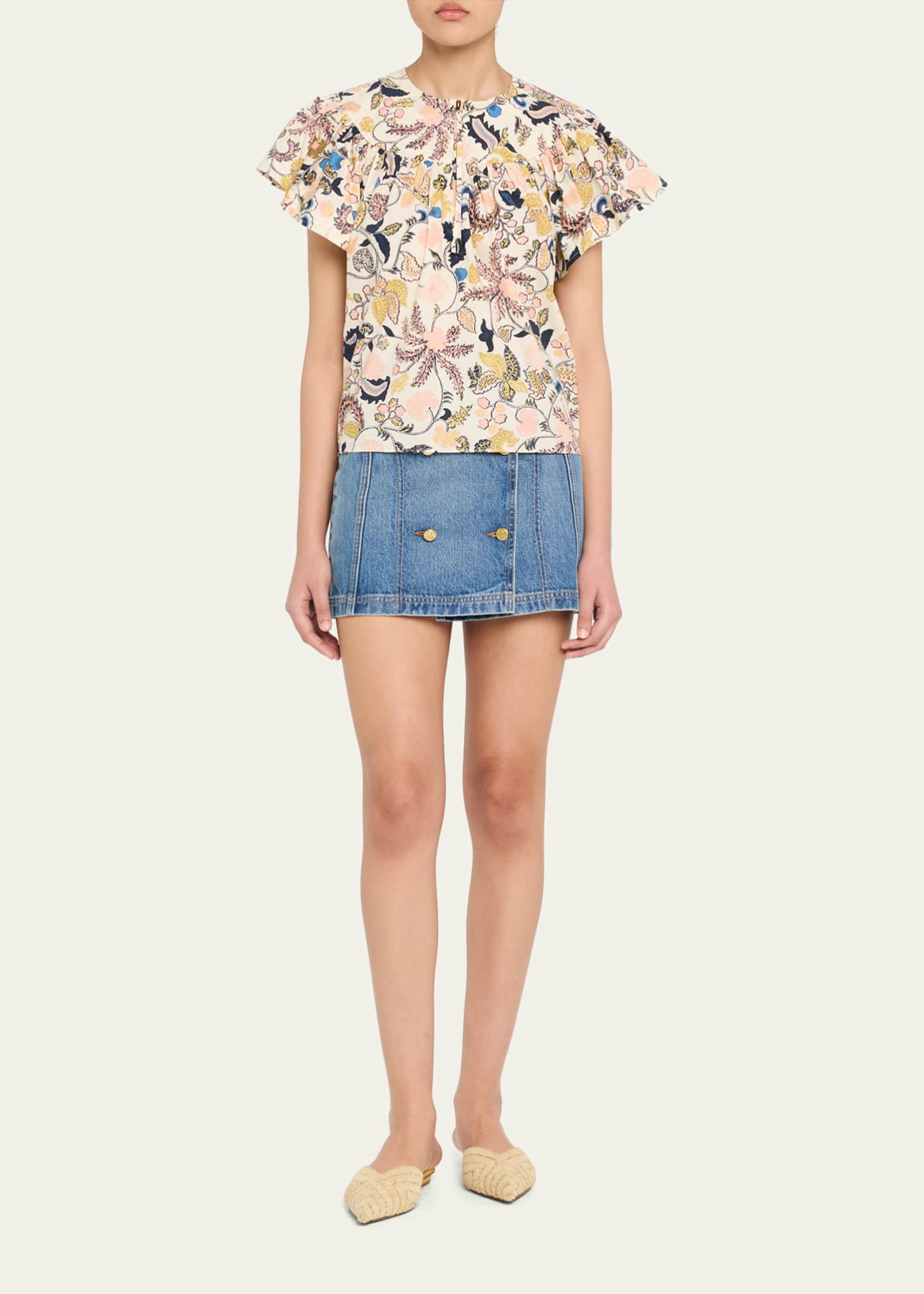 Ulla Johnson Perline Flutter-Sleeve Zip Blouse Image 2 of 5