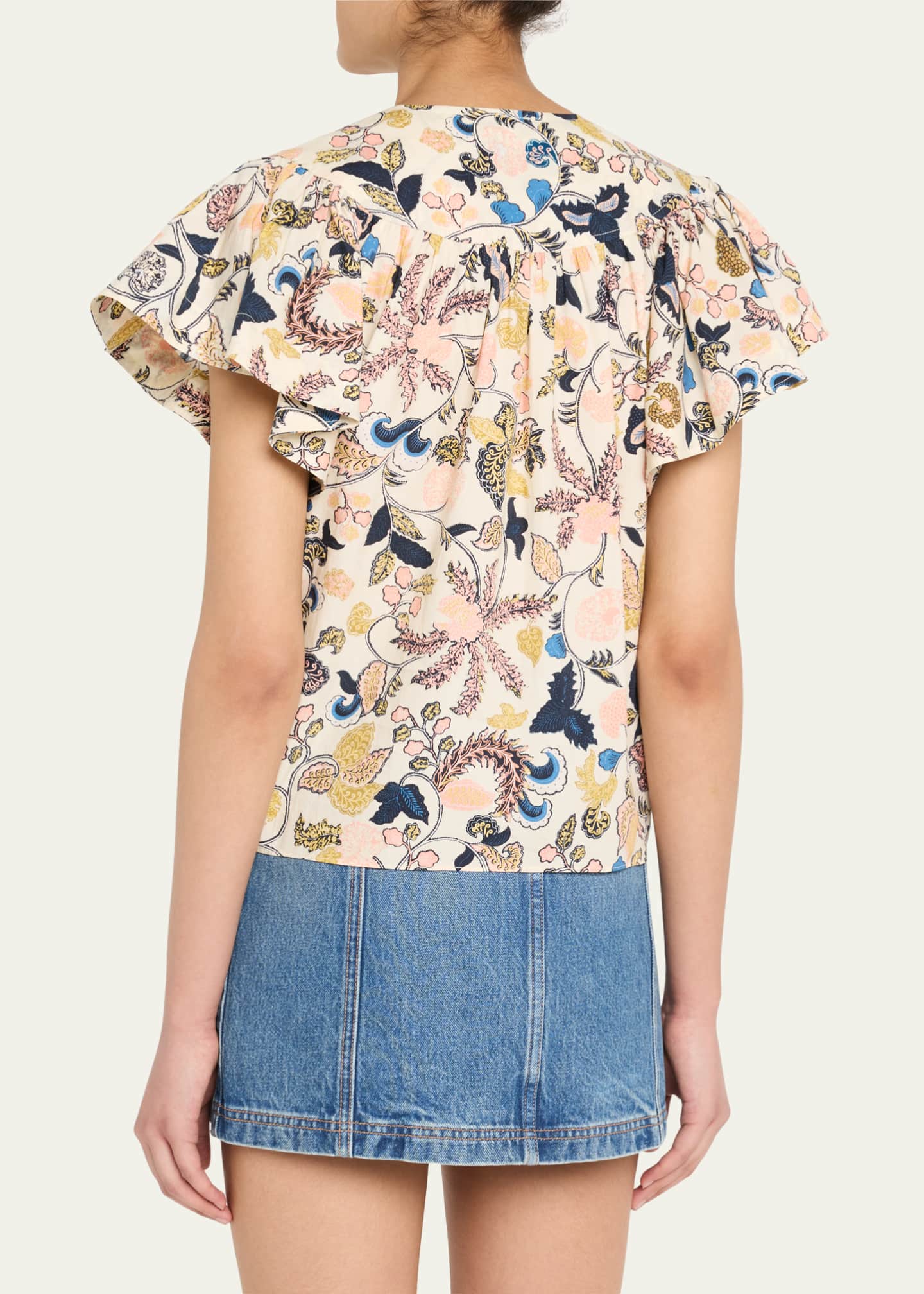 Ulla Johnson Perline Flutter-Sleeve Zip Blouse Image 3 of 5