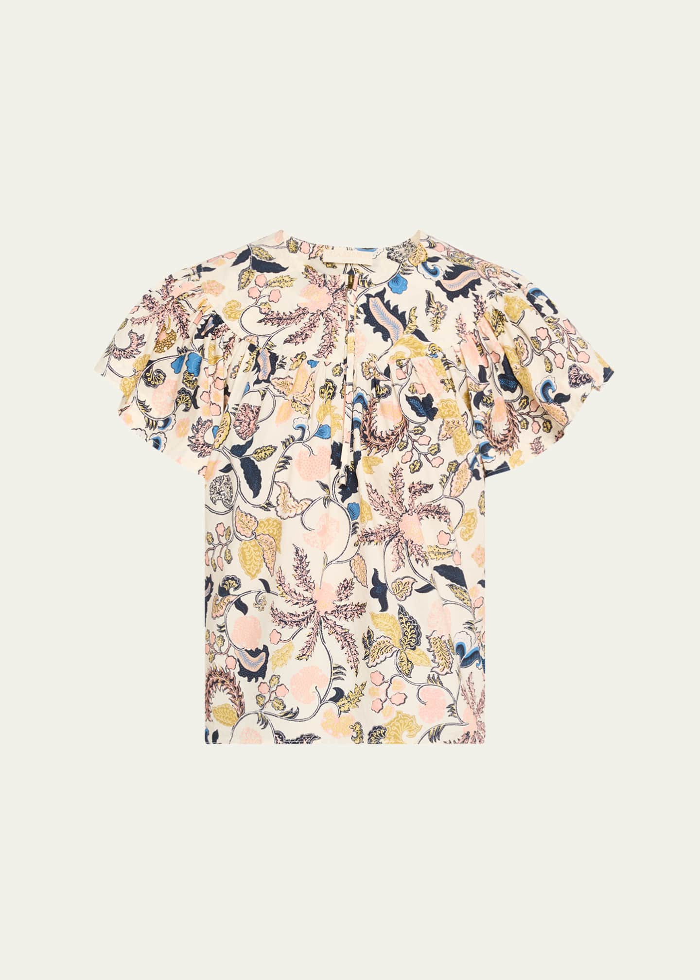 Ulla Johnson Perline Flutter-Sleeve Zip Blouse Image 1 of 5
